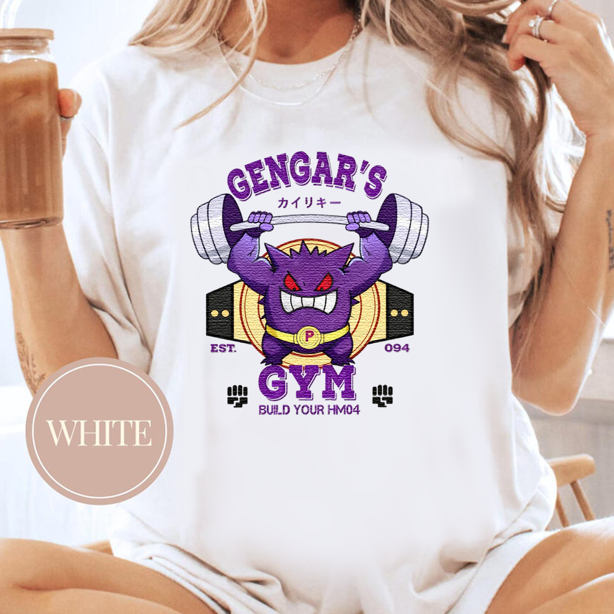 Gengar's GYM Anime-Themed Embroidered T-Shirt,Crewneck,Hoodie-Trendy Versatile and a Thoughtful Gift for Friends,H-C-1804
