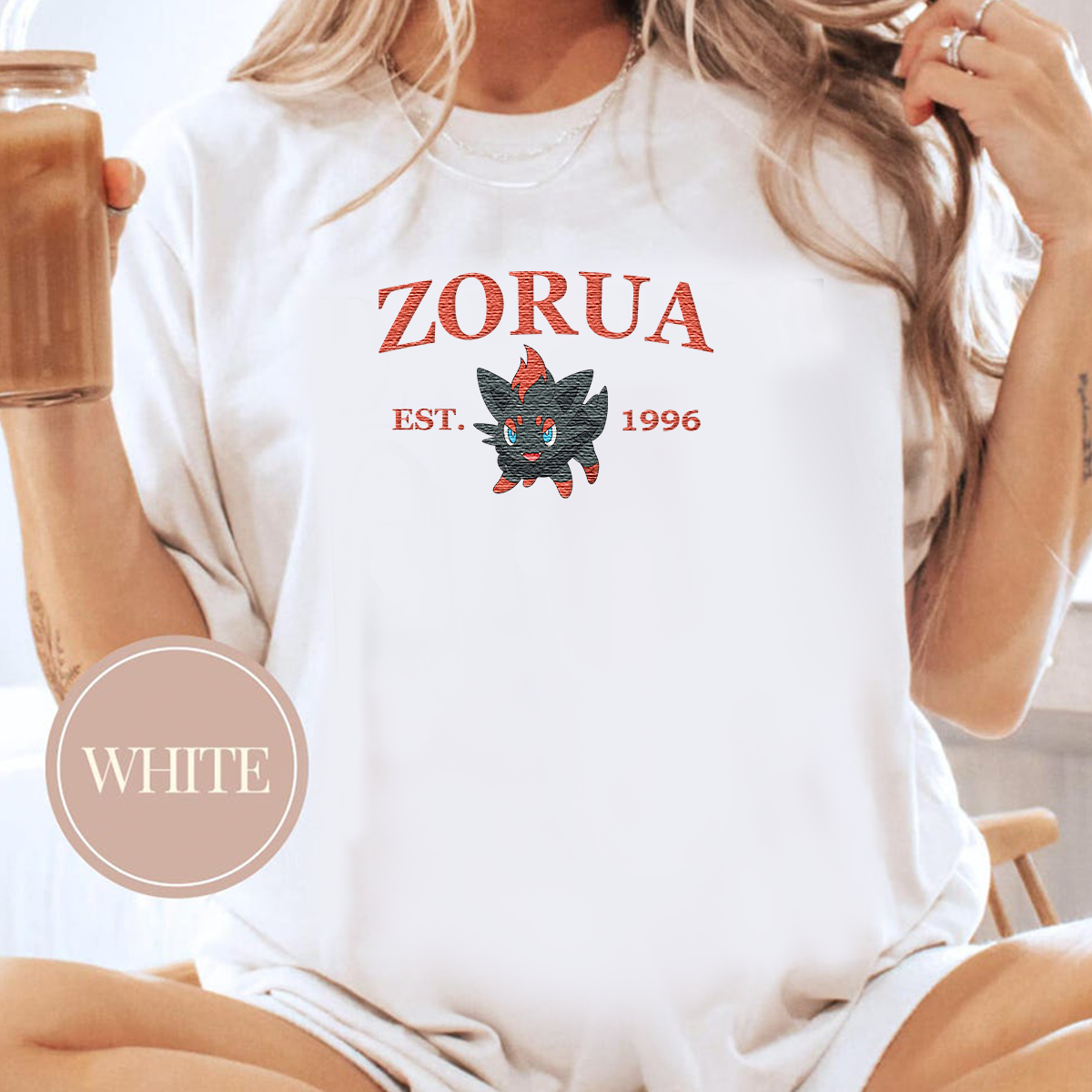 Zorua Adorable Anime-Themed Embroidered T-Shirt,Crewneck,Hoodie-Trendy Versatile and a Thoughtful Gift for Friends,H-C-936