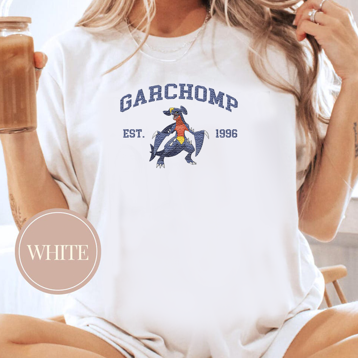 Garchomp Adorable Anime-Themed Embroidered T-Shirt,Crewneck,Hoodie-Trendy Versatile and a Thoughtful Gift for Friends,H-C-997