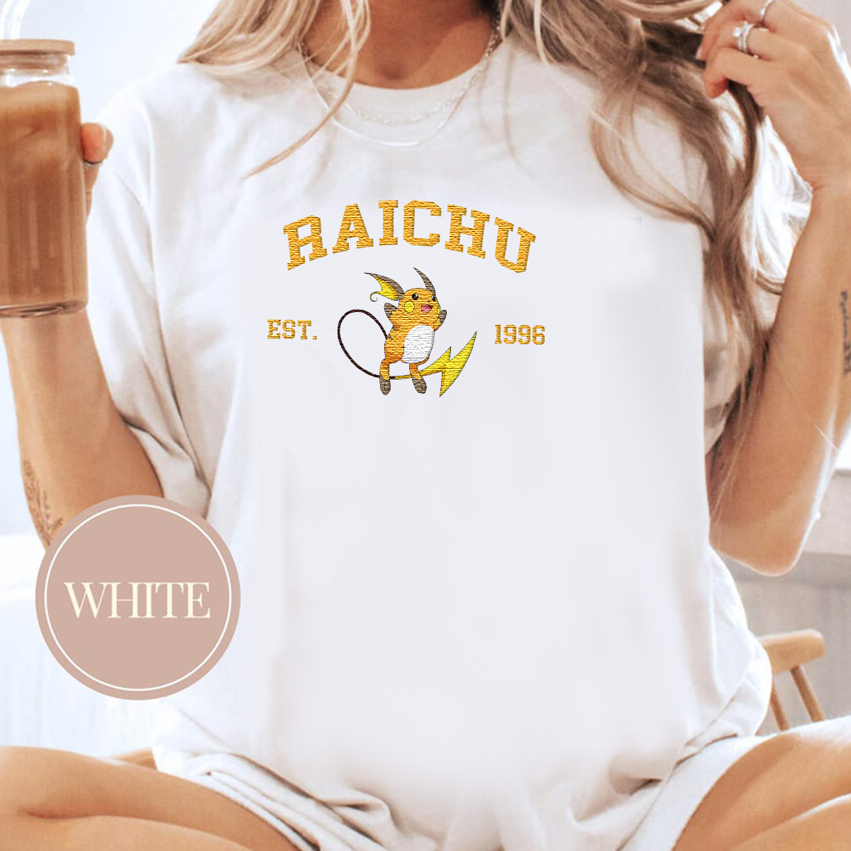Raichu Anime Characters Embroidered Unisex T-Shirt,Crewneck,Hoodie For Gift,H-C-1030