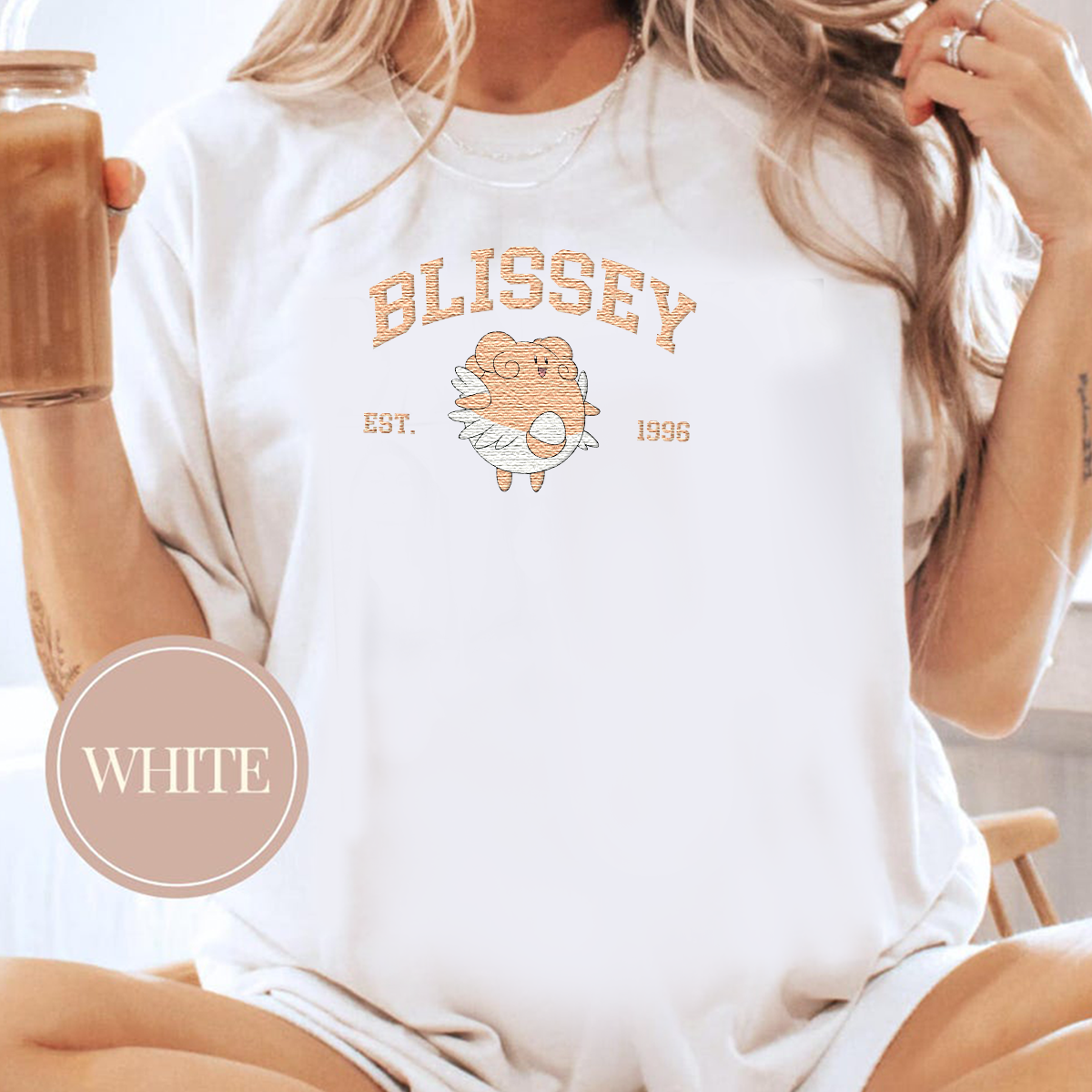 Blissey Adorable Anime-Themed Embroidered T-Shirt,Crewneck,Hoodie-Trendy Versatile and a Thoughtful Gift for Friends,H-C-1086