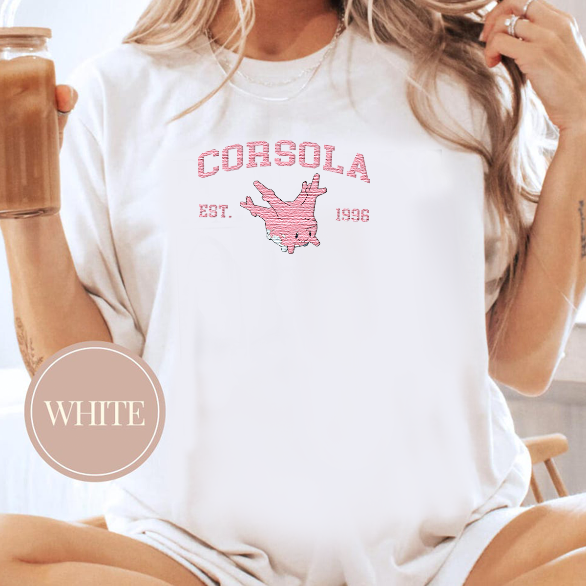 Corsola Adorable Anime-Themed Embroidered T-Shirt,Crewneck,Hoodie-Trendy Versatile and a Thoughtful Gift for Friends,H-C-1137