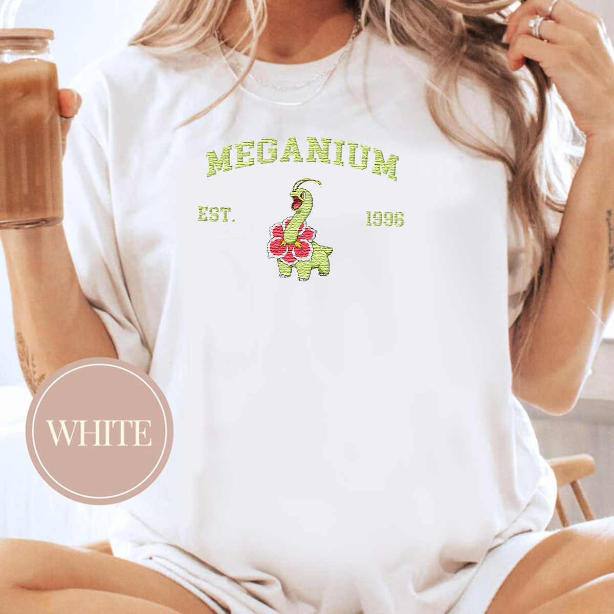 Meganium Adorable Anime-Themed Embroidered T-Shirt,Crewneck,Hoodie-Trendy Versatile and a Thoughtful Gift for Friends,H-C-1215
