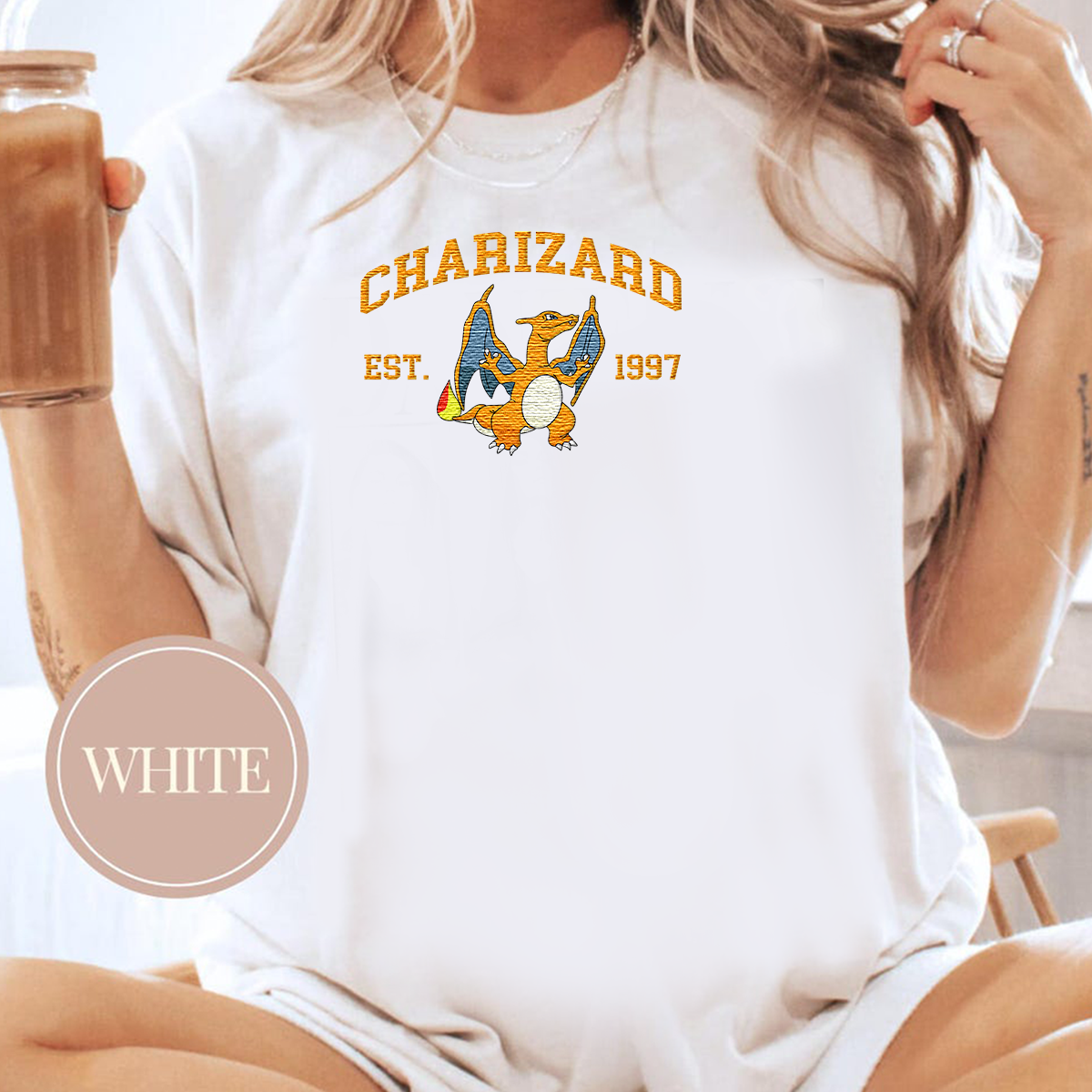 Charizard Adorable Anime-Themed Embroidered T-Shirt,Crewneck,Hoodie-Trendy Versatile and a Thoughtful Gift for Friends,H-C-714