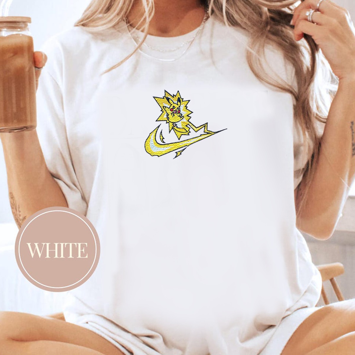 Pikachu-nike Adorable Anime-Themed Embroidered T-Shirt,Crewneck,Hoodie-Trendy Versatile and a Thoughtful Gift for Friends,H-C-1348
