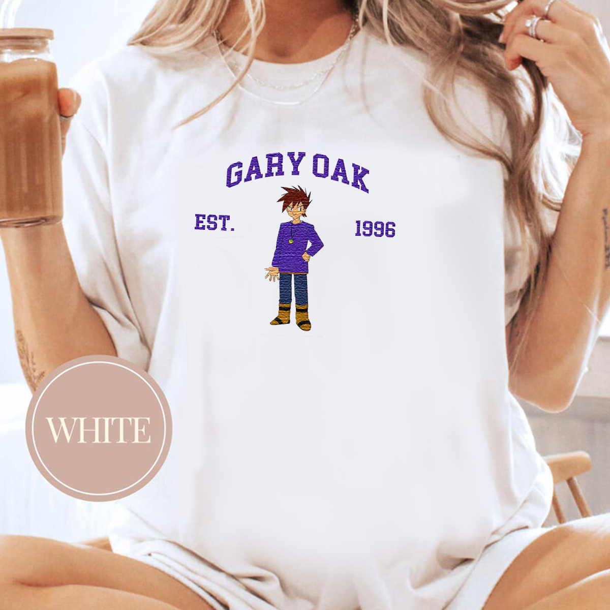 Gary Oak Adorable Anime-Themed Embroidered T-Shirt,Crewneck,Hoodie-Trendy Versatile and a Thoughtful Gift for Friends,H-C-1449