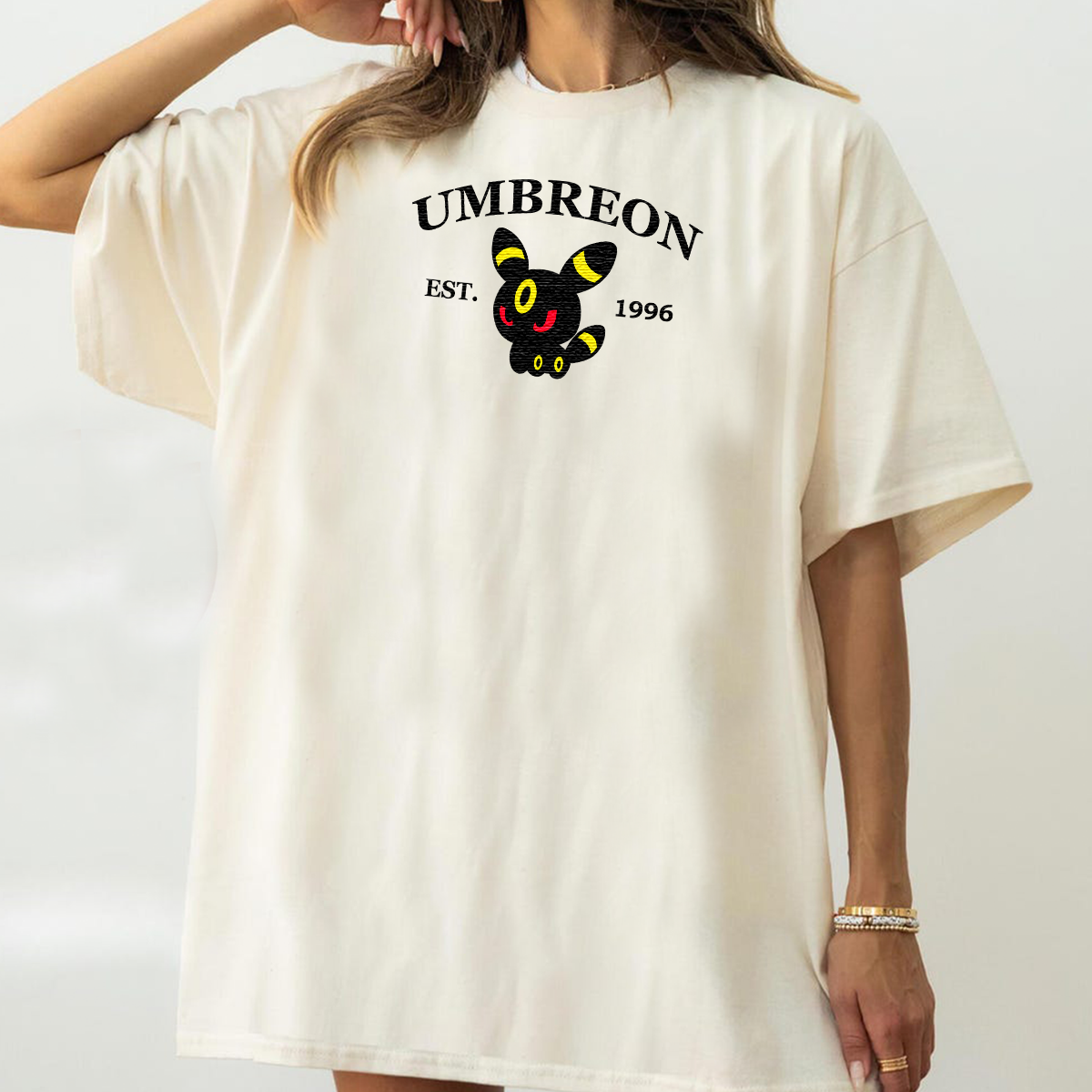 Umbreon-Q. Adorable Anime-Themed Embroidered T-Shirt,Crewneck,Hoodie-Trendy Versatile and a Thoughtful Gift for Friends,H-C-913