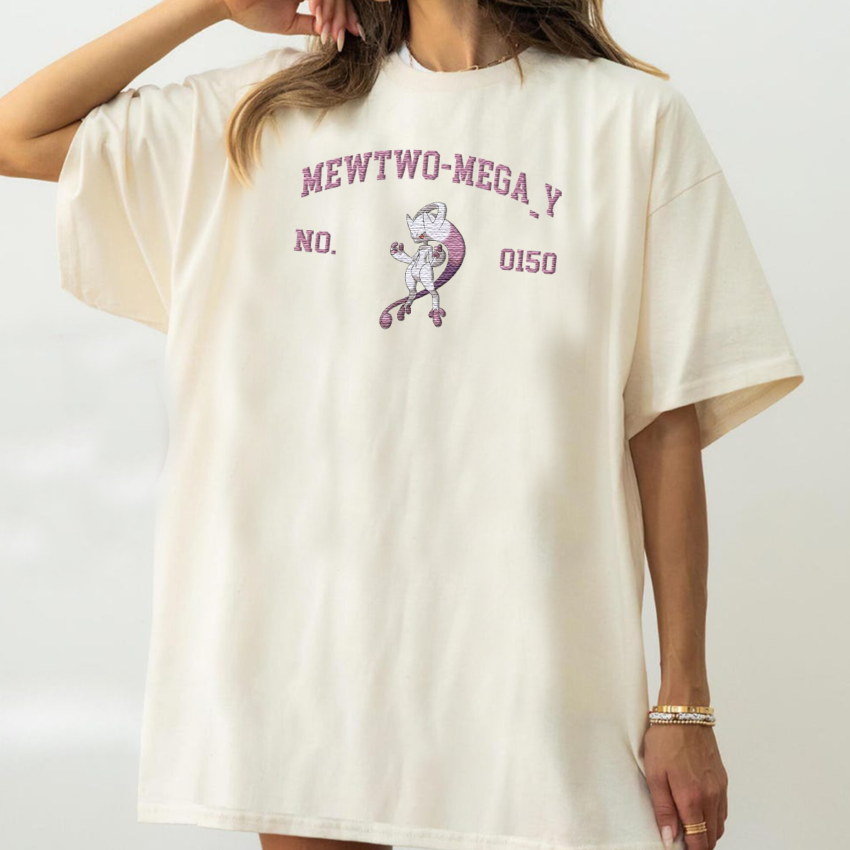 Mewtwo-Mega_Y Adorable Anime-Themed Embroidered T-Shirt,Crewneck,Hoodie-Trendy Versatile and a Thoughtful Gift for Friends,H-C-1489