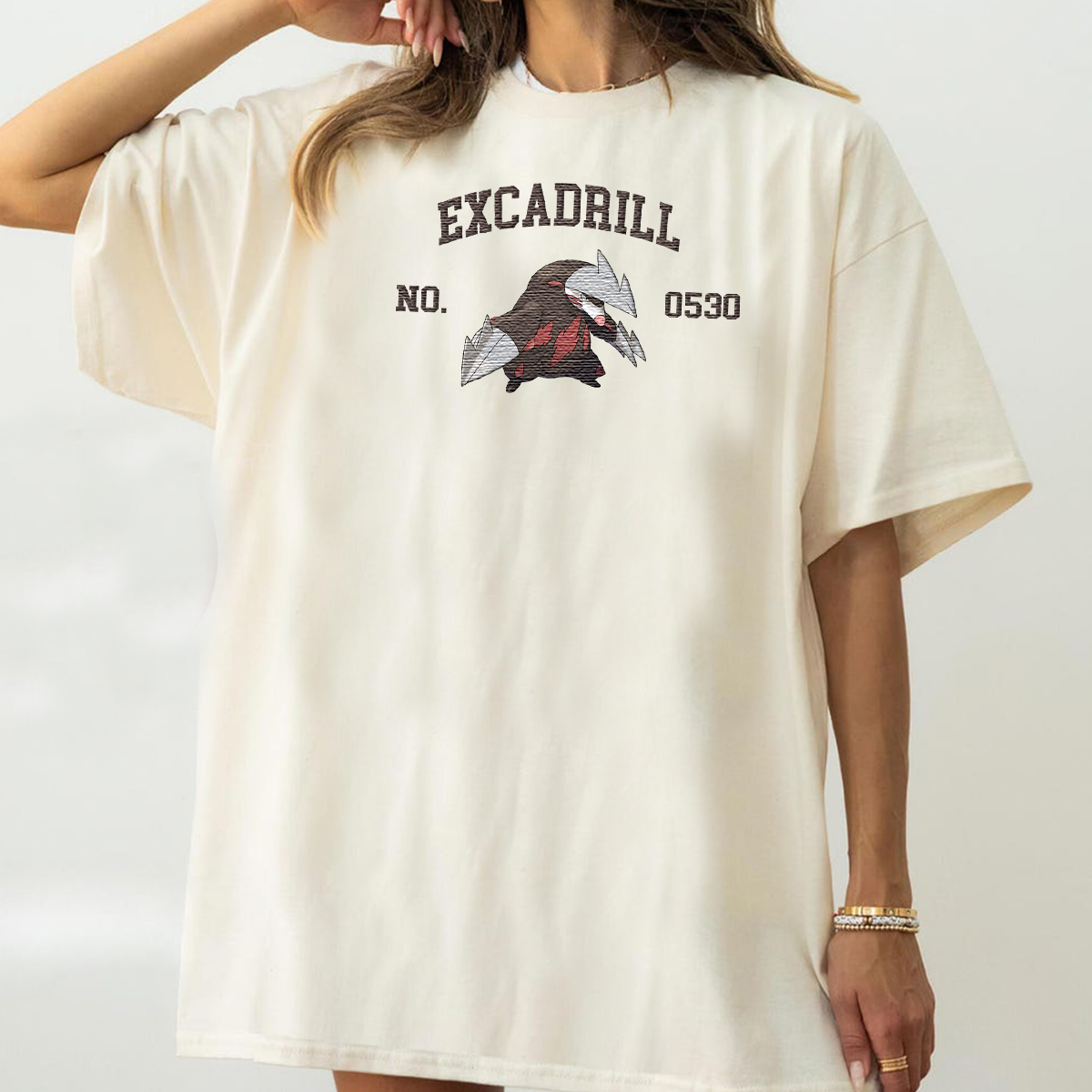 Excadrill Adorable Anime-Themed Embroidered T-Shirt,Crewneck,Hoodie-Trendy Versatile and a Thoughtful Gift for Friends,H-C-1544