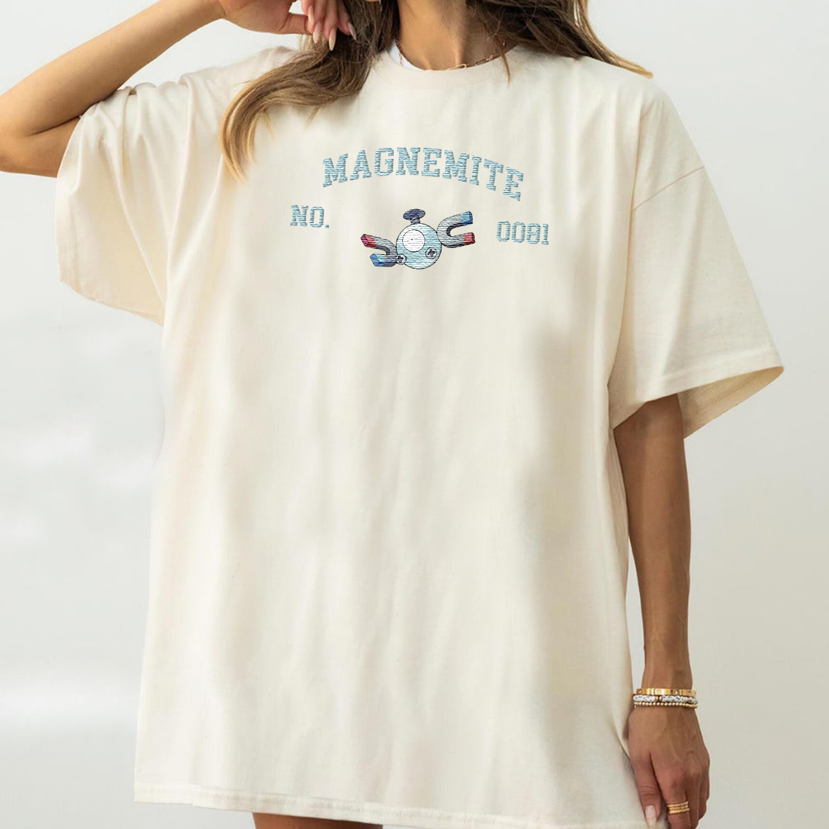 Magnemite Adorable Anime-Themed Embroidered T-Shirt,Crewneck,Hoodie-Trendy Versatile and a Thoughtful Gift for Friends,H-C-1342