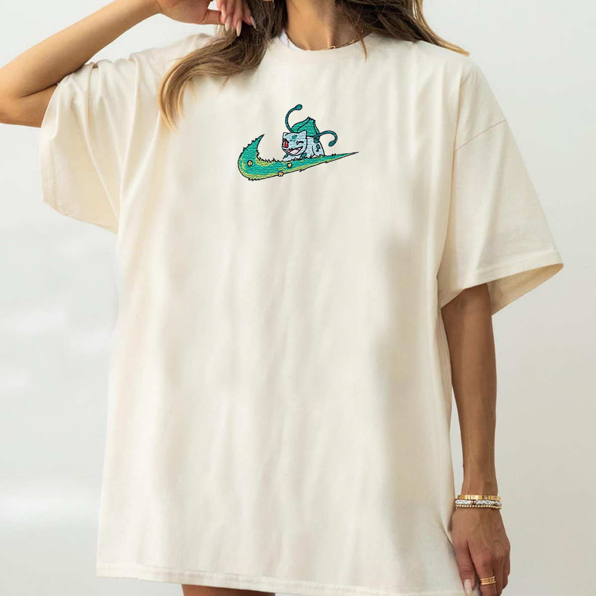 Bulbasaur-Adorable Anime-Themed Embroidered T-Shirt,Crewneck,Hoodie-Trendy Versatile and a Thoughtful Gift for Friends,H-C-1350