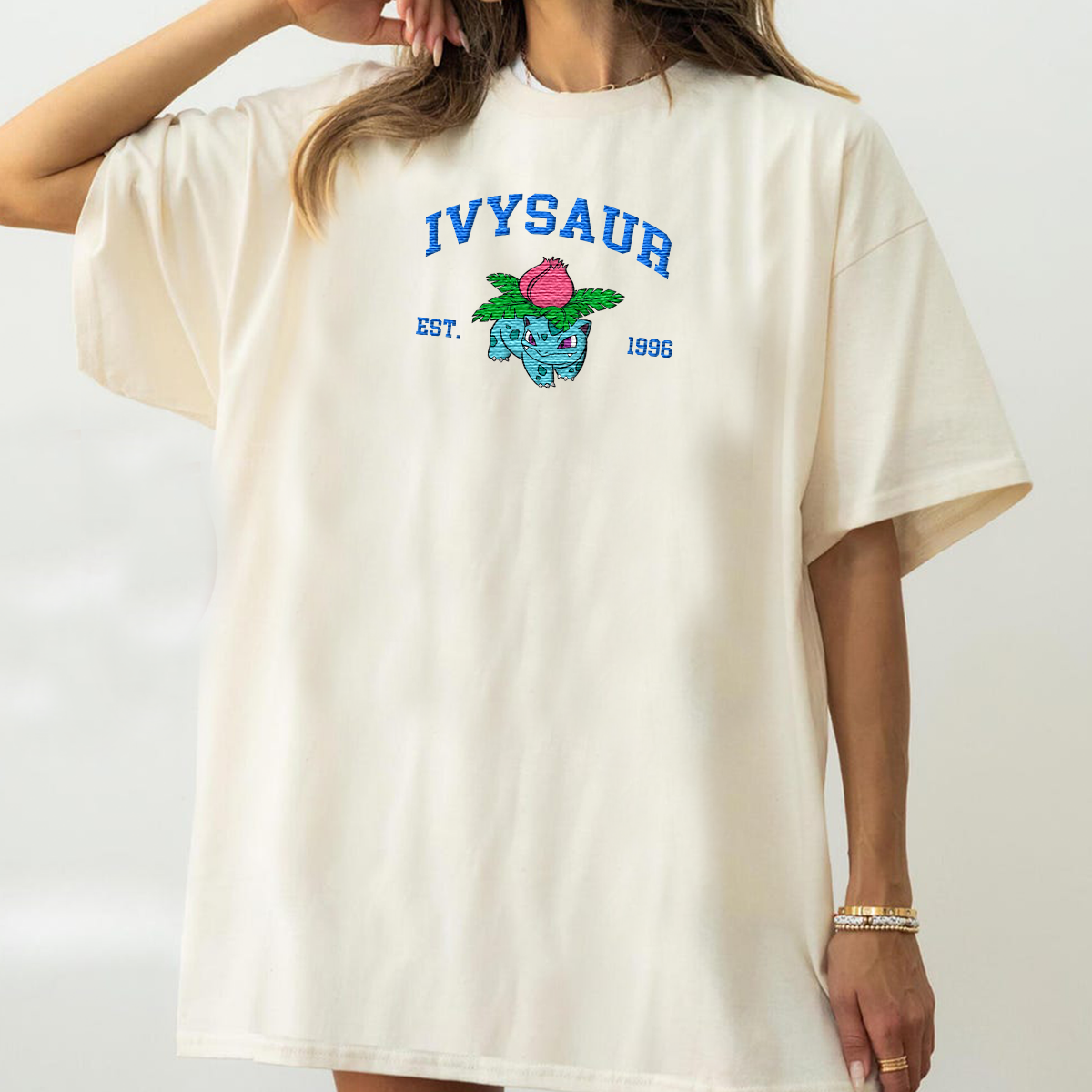 Ivysaur Adorable Anime-Themed Embroidered T-Shirt,Crewneck,Hoodie-Trendy Versatile and a Thoughtful Gift for Friends,H-C-910