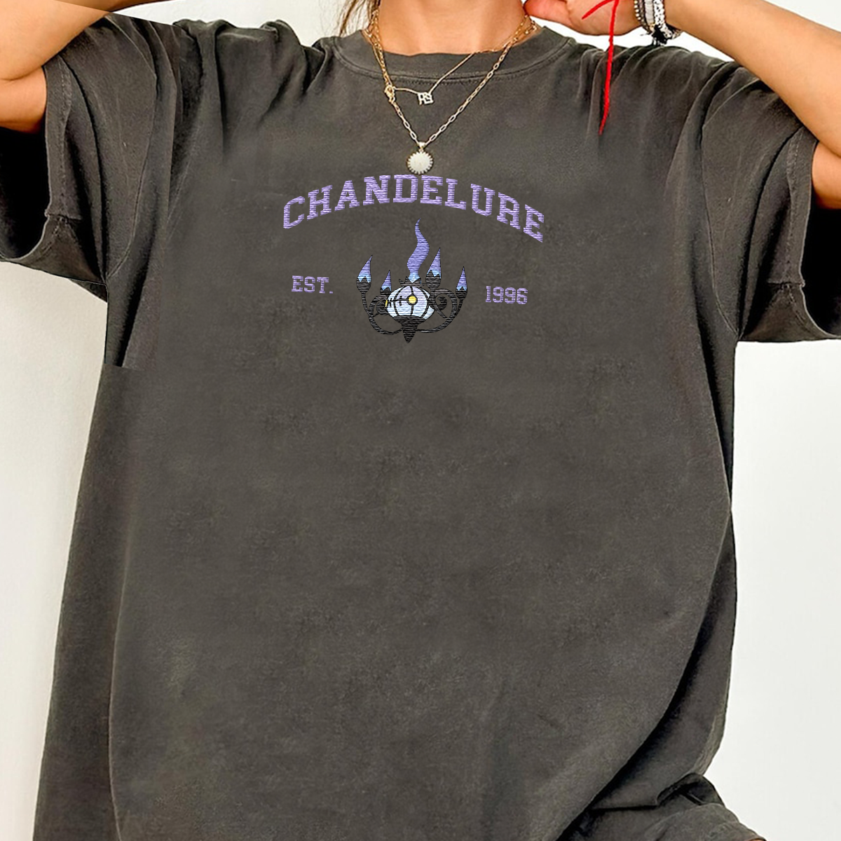 Chandelure Adorable Anime-Themed Embroidered T-Shirt,Crewneck,Hoodie-Trendy Versatile and a Thoughtful Gift for Friends,H-C-886