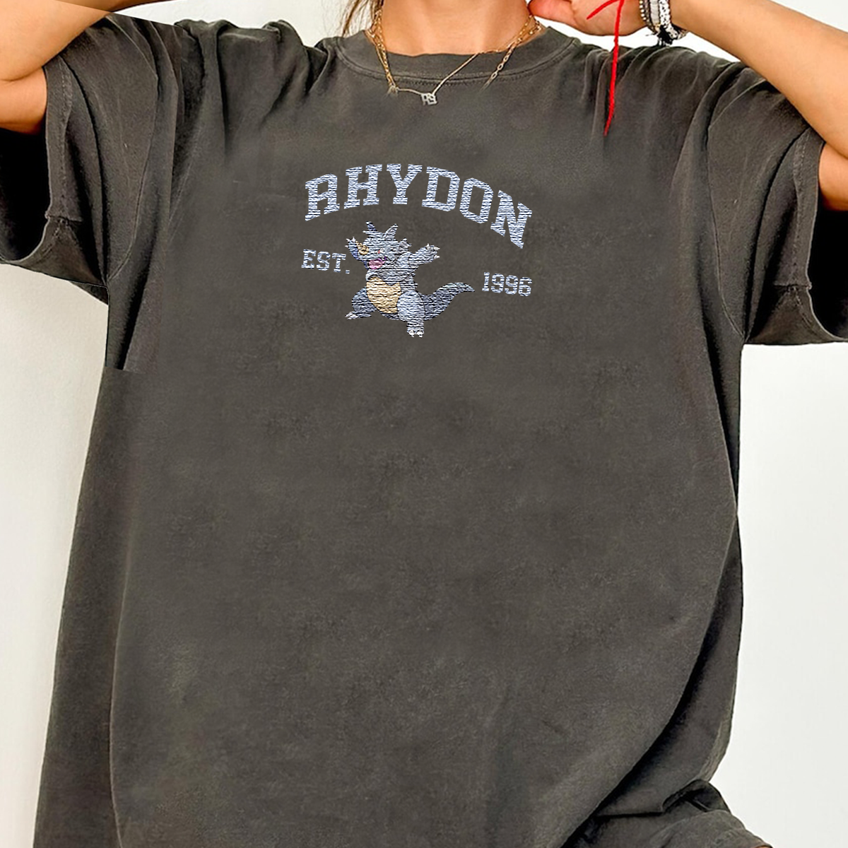 Rhydon Adorable Anime-Themed Embroidered T-Shirt,Crewneck,Hoodie-Trendy Versatile and a Thoughtful Gift for Friends,H-C-1097