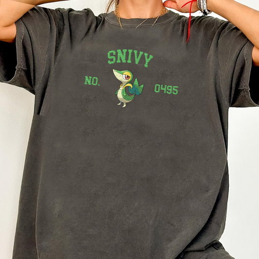 Snivy Adorable Anime-Themed Embroidered T-Shirt,Crewneck,Hoodie-Trendy Versatile and a Thoughtful Gift for Friends,H-C-1605