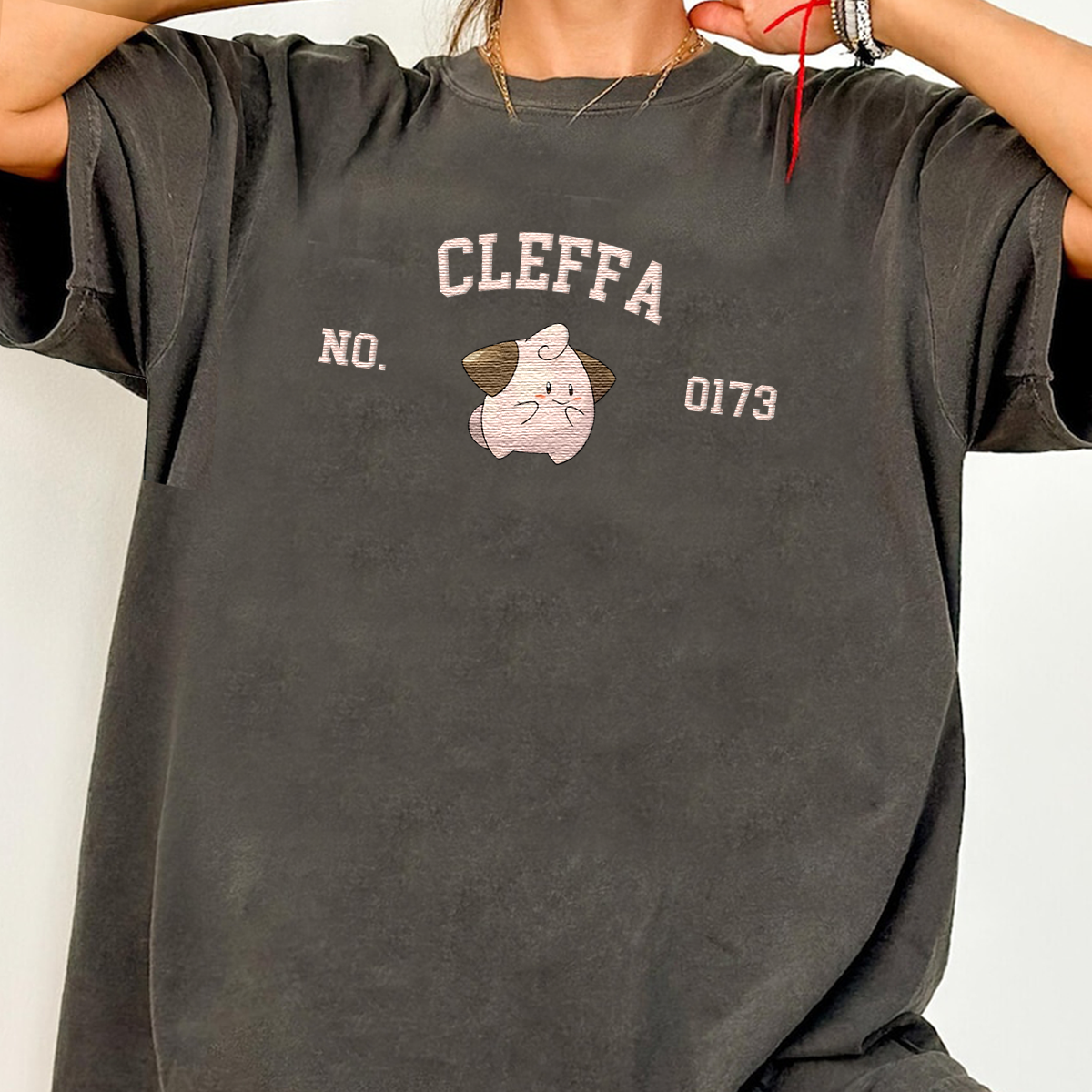 Cleffa Adorable Anime-Themed Embroidered T-Shirt,Crewneck,Hoodie-Trendy Versatile and a Thoughtful Gift for Friends,H-C-1622