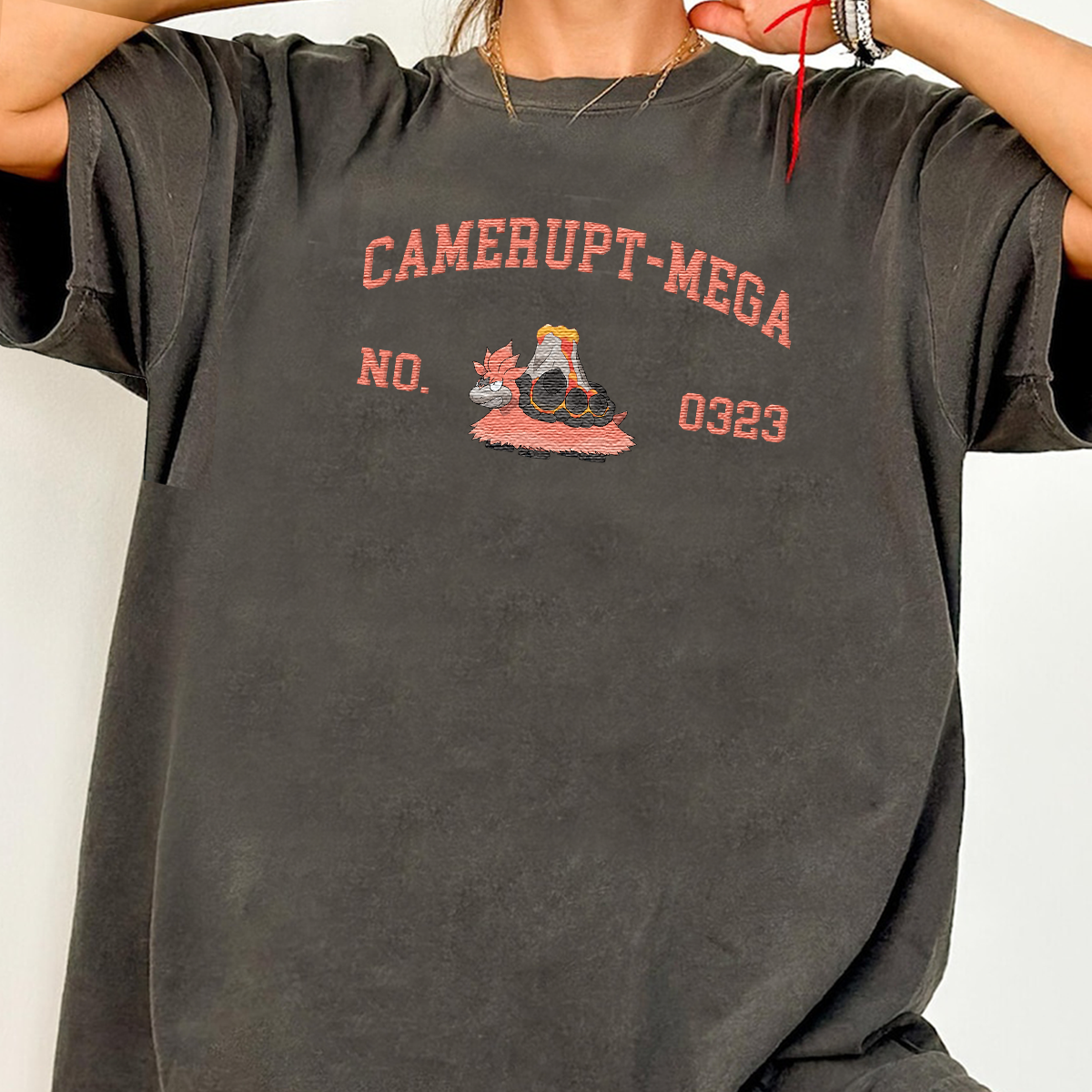 Camerupt-Mega Anime Characters Embroidered Unisex T-Shirt,Crewneck,Hoodie For Gift,H-C-1497