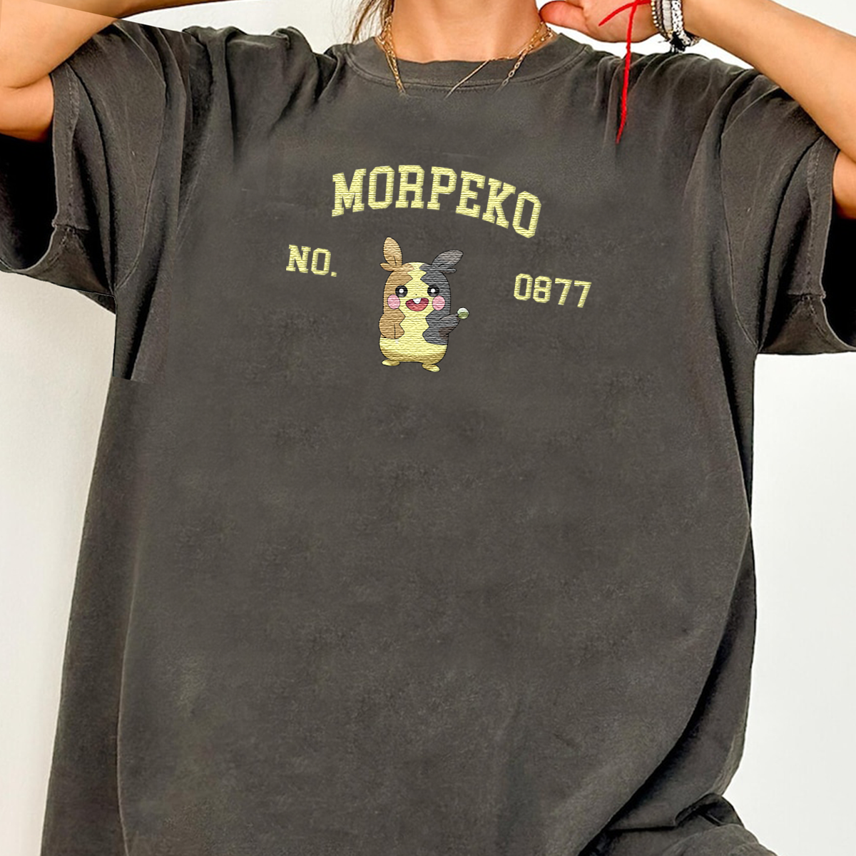 Morpeko Adorable Anime-Themed Embroidered T-Shirt,Crewneck,Hoodie-Trendy Versatile and a Thoughtful Gift for Friends,H-C-1592