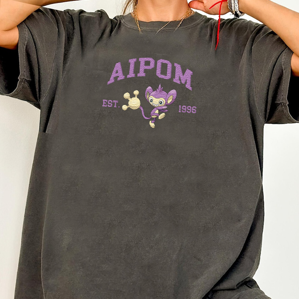 Aipom Adorable Anime-Themed Embroidered T-Shirt,Crewneck,Hoodie-Trendy Versatile and a Thoughtful Gift for Friends,H-C-1010