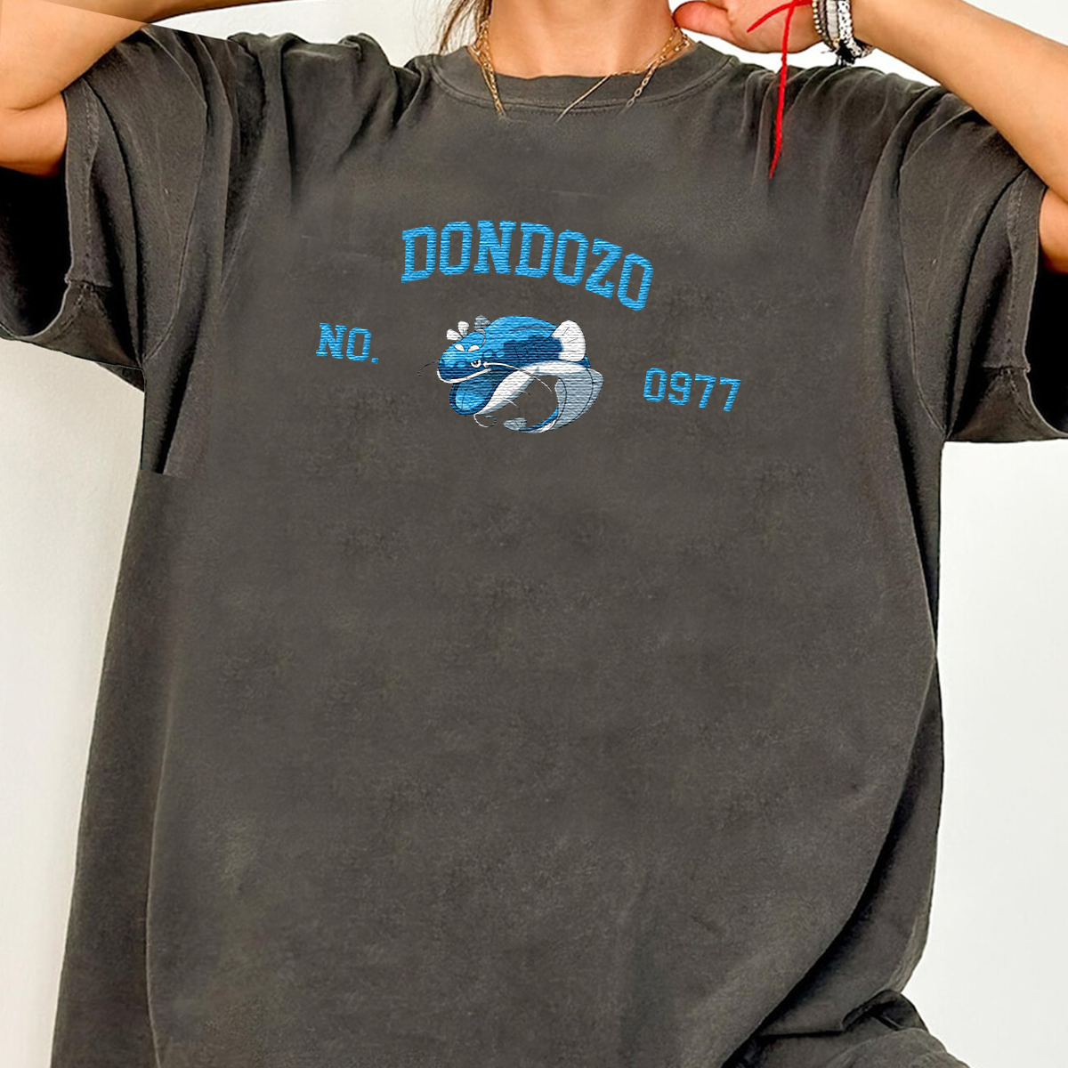 Dondozo Adorable Anime-Themed Embroidered T-Shirt,Crewneck,Hoodie-Trendy Versatile and a Thoughtful Gift for Friends,H-C-1667