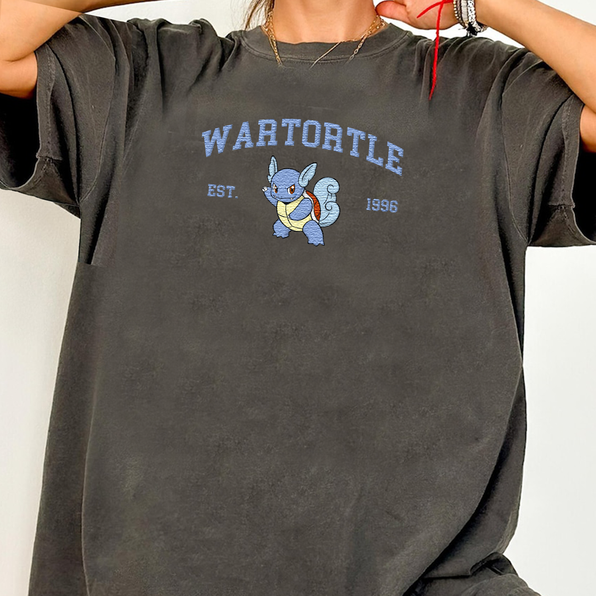 Wartortle Adorable Anime-Themed Embroidered T-Shirt,Crewneck,Hoodie-Trendy Versatile and a Thoughtful Gift for Friends,H-C-1152