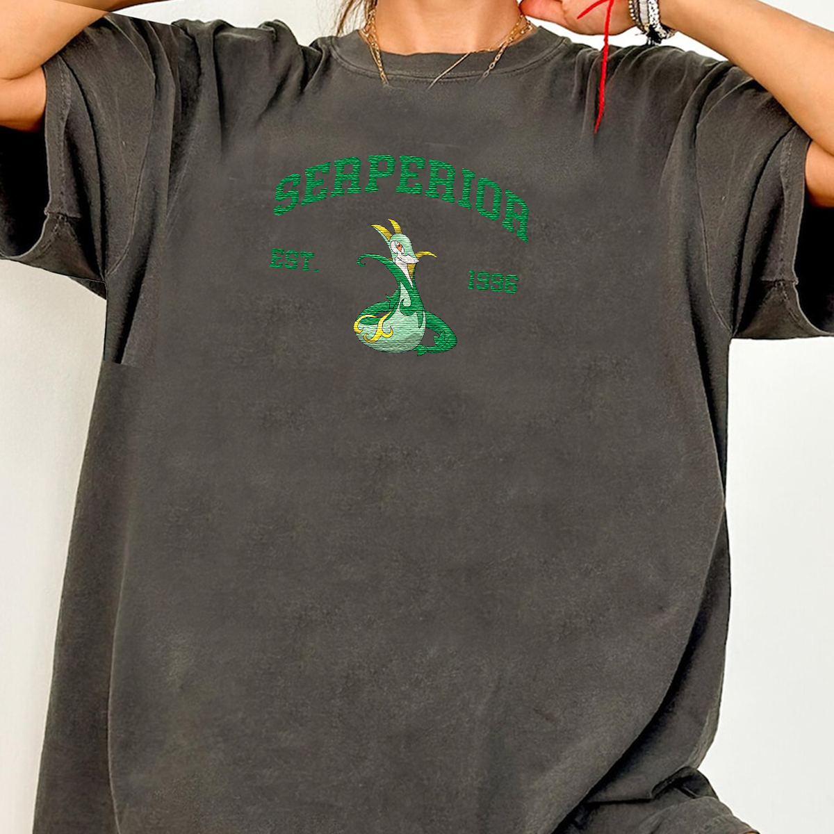 Serperior Adorable Anime-Themed Embroidered T-Shirt,Crewneck,Hoodie-Trendy Versatile and a Thoughtful Gift for Friends,H-C-908