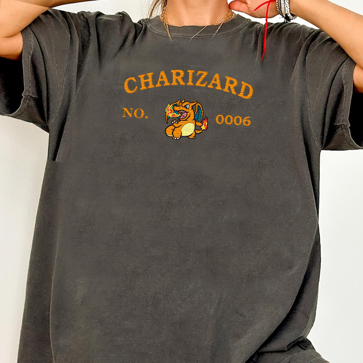 Charizard-Q. Anime Characters Embroidered Unisex T-Shirt,Crewneck,Hoodie For Gift,H-C-1390