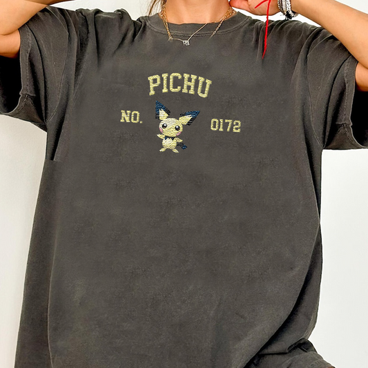 Pichu Adorable Anime-Themed Embroidered T-Shirt,Crewneck,Hoodie-Trendy Versatile and a Thoughtful Gift for Friends,H-C-1399