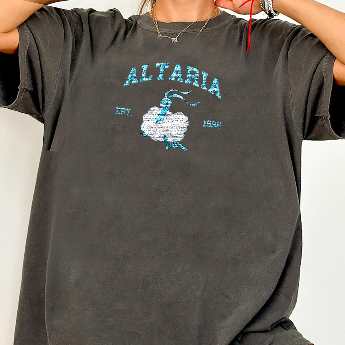 Altaria Adorable Anime-Themed Embroidered T-Shirt,Crewneck,Hoodie-Trendy Versatile and a Thoughtful Gift for Friends,H-C-991