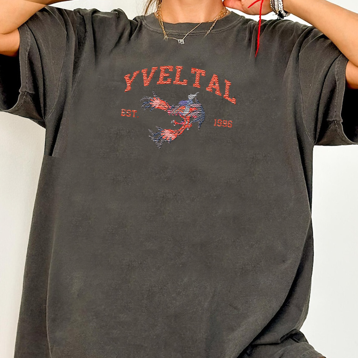 Yveltal Adorable Anime-Themed Embroidered T-Shirt,Crewneck,Hoodie-Trendy Versatile and a Thoughtful Gift for Friends,H-C-1007
