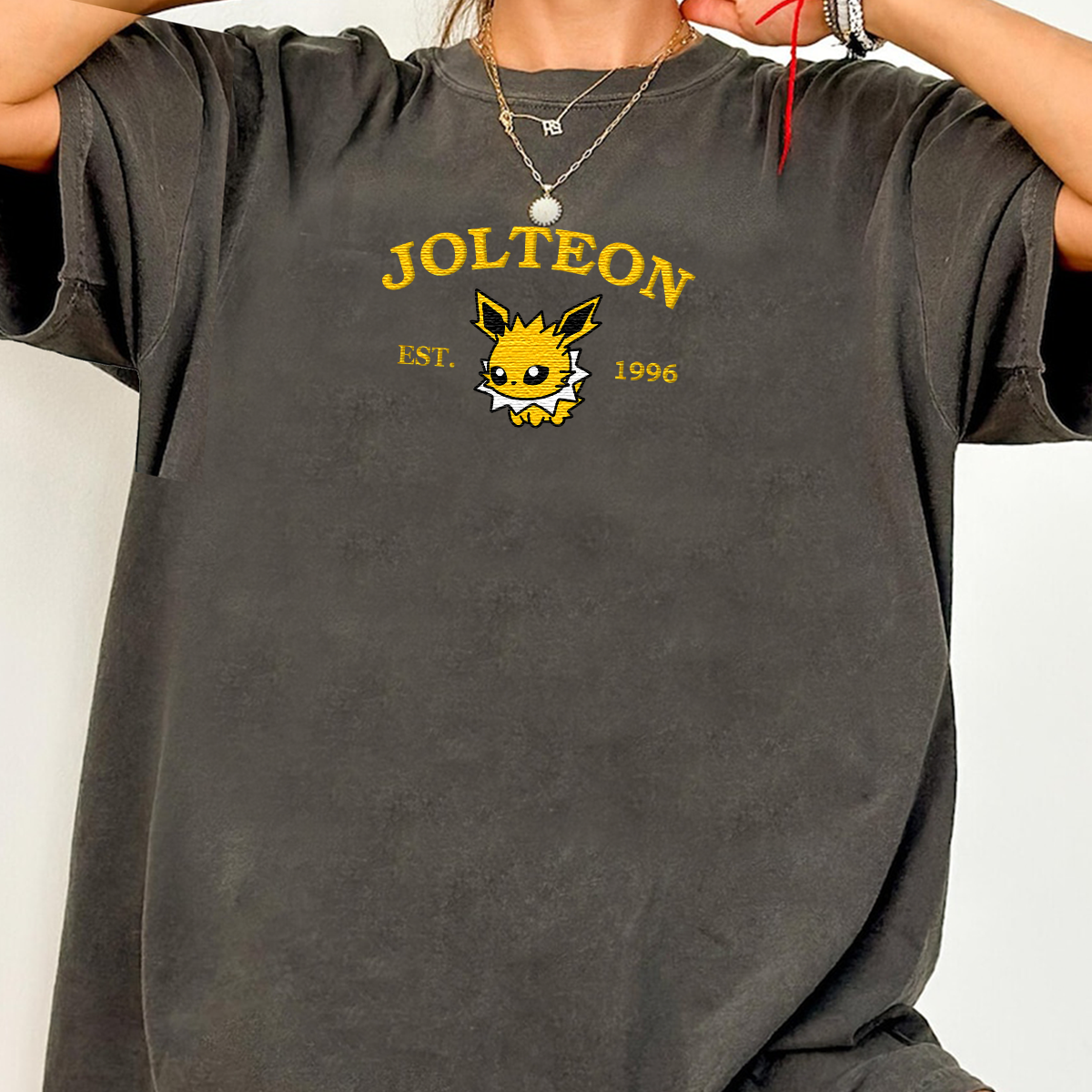 Jolteon-Q. Adorable Anime-Themed Embroidered T-Shirt,Crewneck,Hoodie-Trendy Versatile and a Thoughtful Gift for Friends,H-C-920