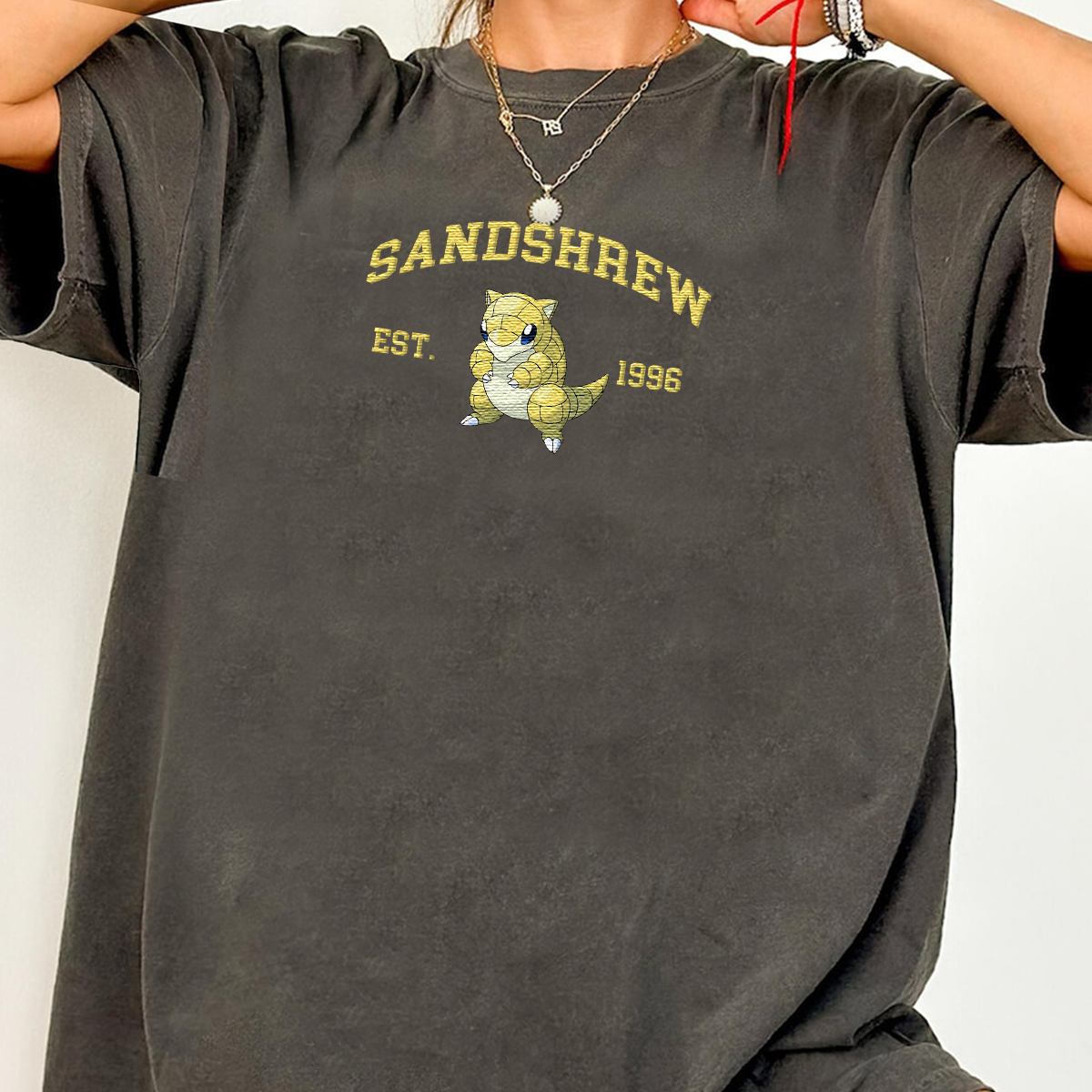Sandshrew Adorable Anime-Themed Embroidered T-Shirt,Crewneck,Hoodie-Trendy Versatile and a Thoughtful Gift for Friends,H-C-890