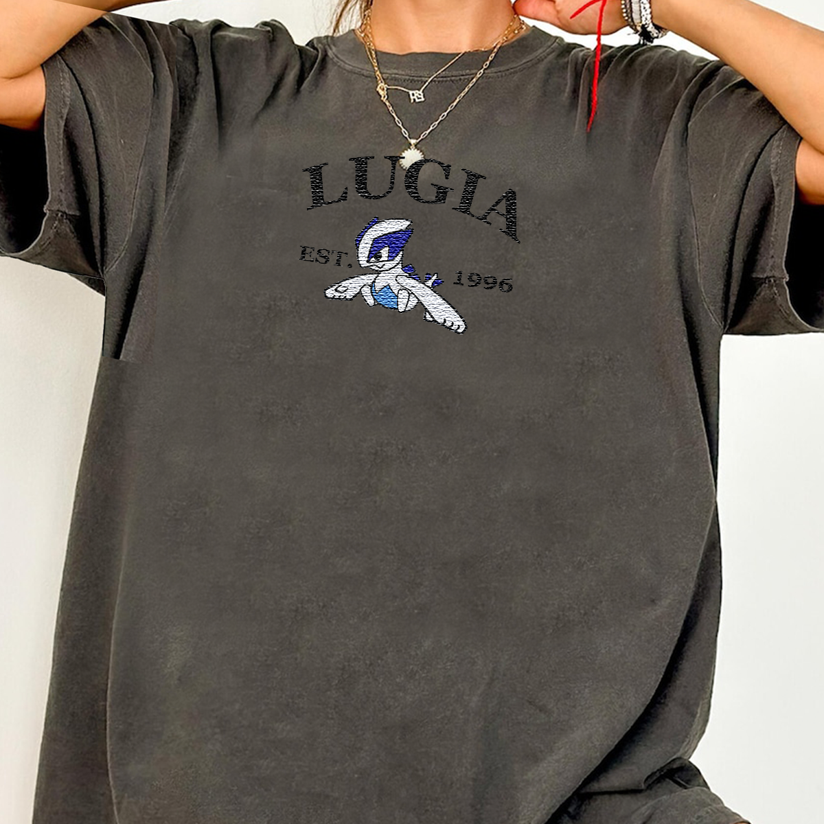 Lugia-Q. Adorable Anime-Themed Embroidered T-Shirt,Crewneck,Hoodie-Trendy Versatile and a Thoughtful Gift for Friends,H-C-925