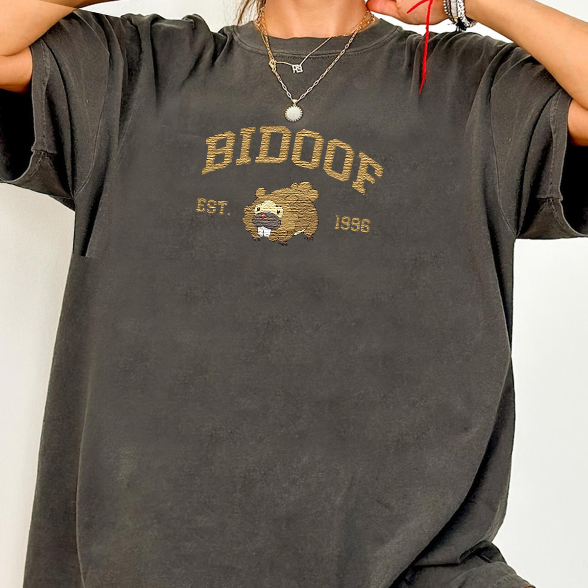 Bidoof Adorable Anime-Themed Embroidered T-Shirt,Crewneck,Hoodie-Trendy Versatile and a Thoughtful Gift for Friends,H-C-853