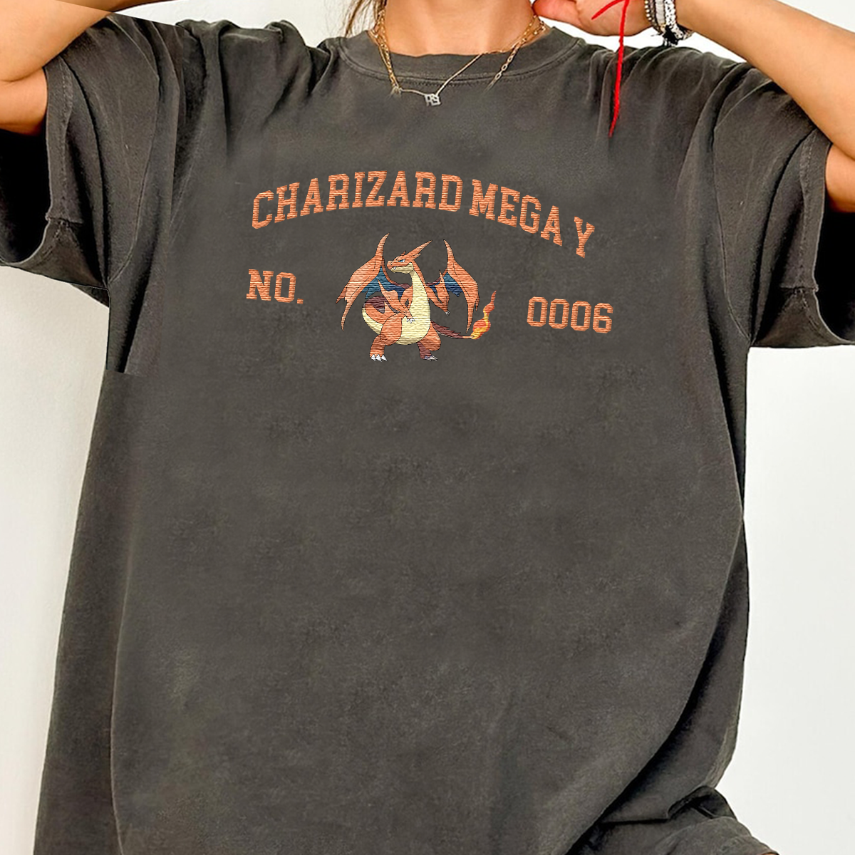 Charizard Mega Y Adorable Anime-Themed Embroidered T-Shirt,Crewneck,Hoodie-Trendy Versatile and a Thoughtful Gift for Friends,H-C-1477