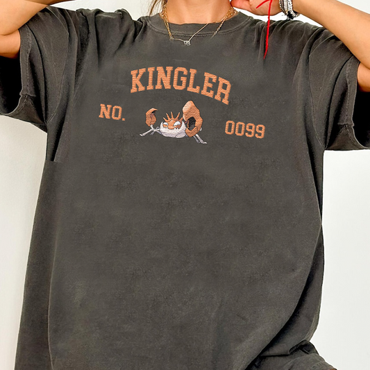 Kingler Adorable Anime-Themed Embroidered T-Shirt,Crewneck,Hoodie-Trendy Versatile and a Thoughtful Gift for Friends,H-C-1611