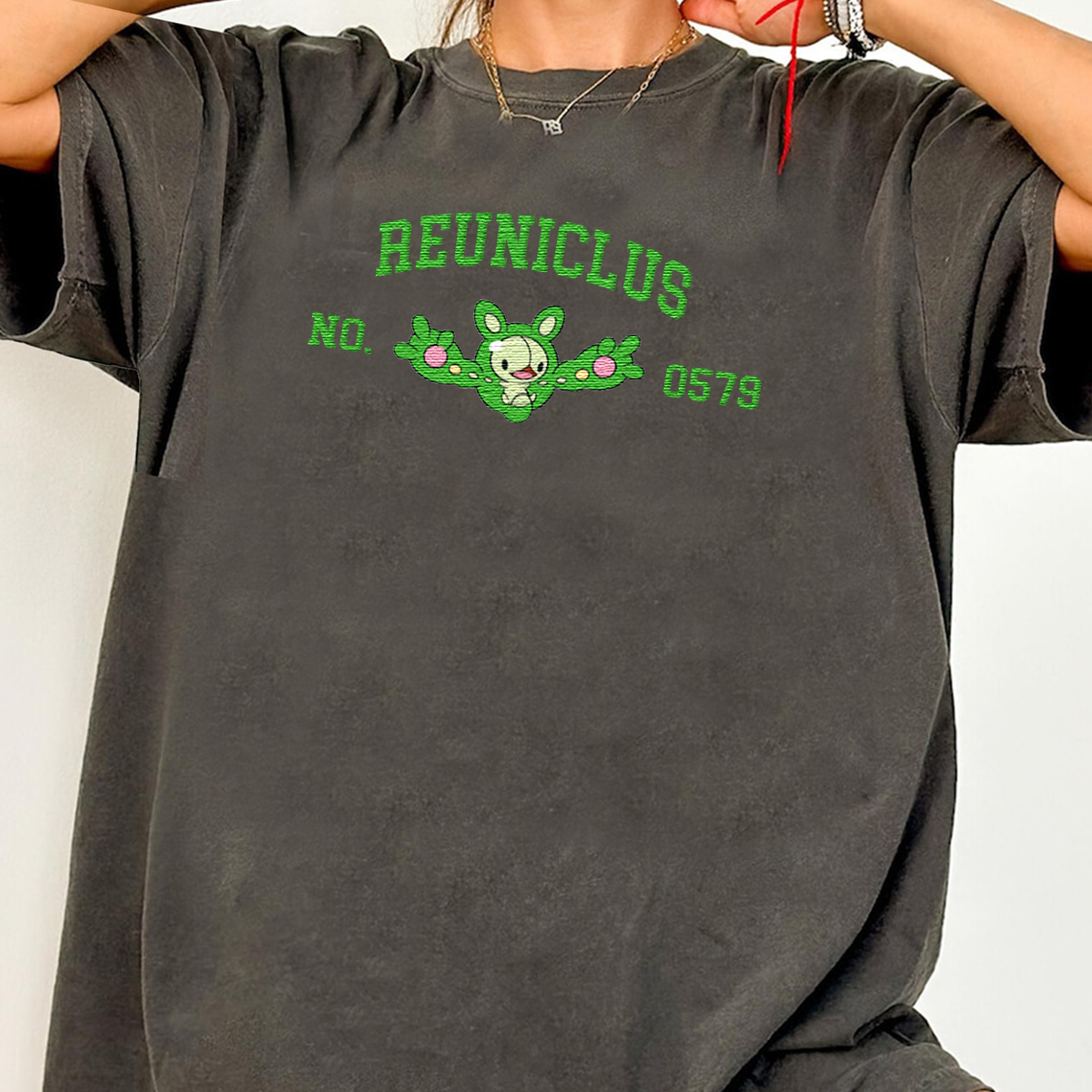 Reuniclus Adorable Anime-Themed Embroidered T-Shirt,Crewneck,Hoodie-Trendy Versatile and a Thoughtful Gift for Friends,H-C-1546