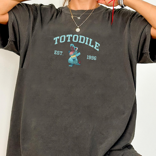 Totodile Adorable Anime-Themed Embroidered T-Shirt,Crewneck,Hoodie-Trendy Versatile and a Thoughtful Gift for Friends,H-C-891