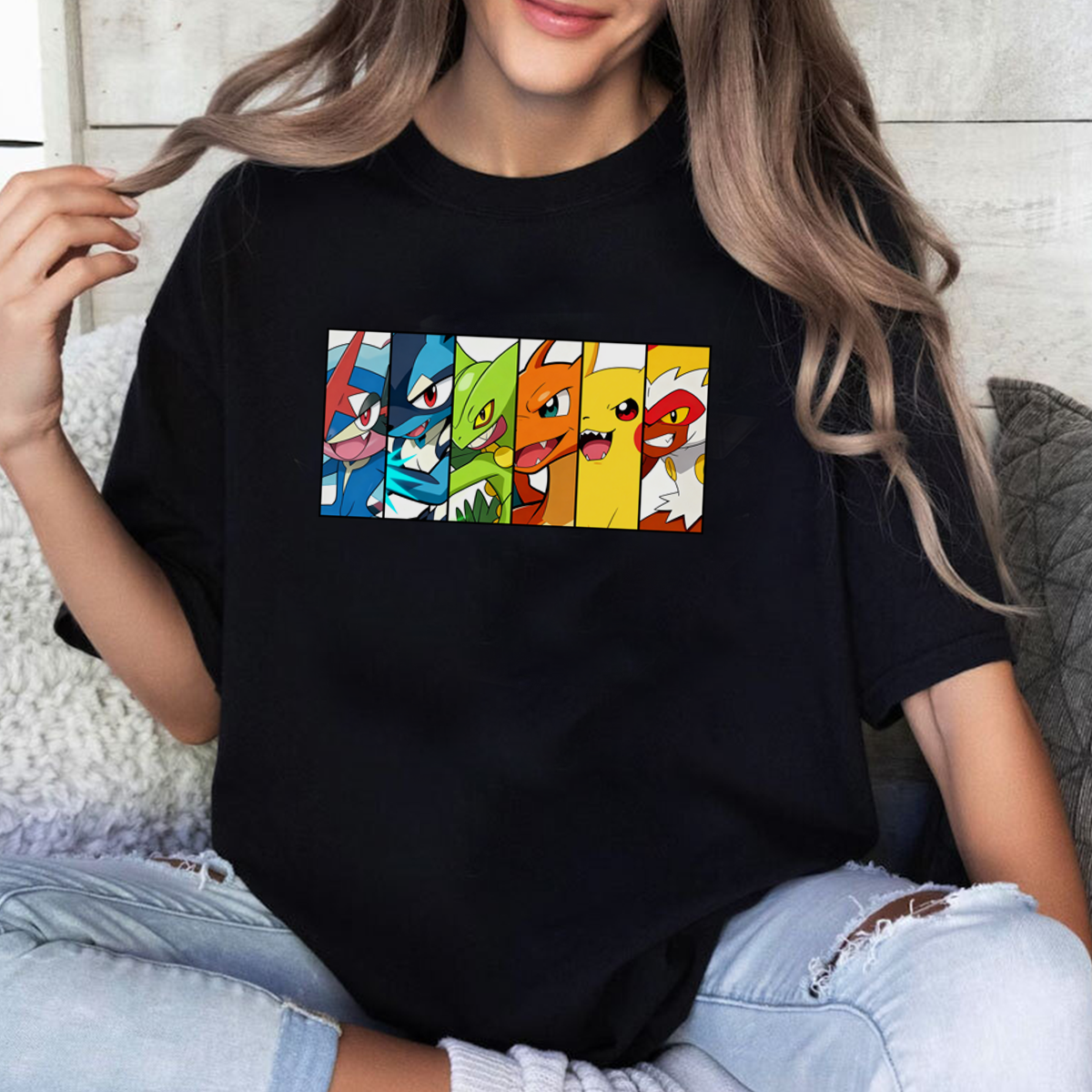 Pokémon Evolution Series Infernape Greninja Pikachu Charizard Sceptile Lucario Family Embroidered T-Shirt,Crewneck & Hoodie,H-C-1792