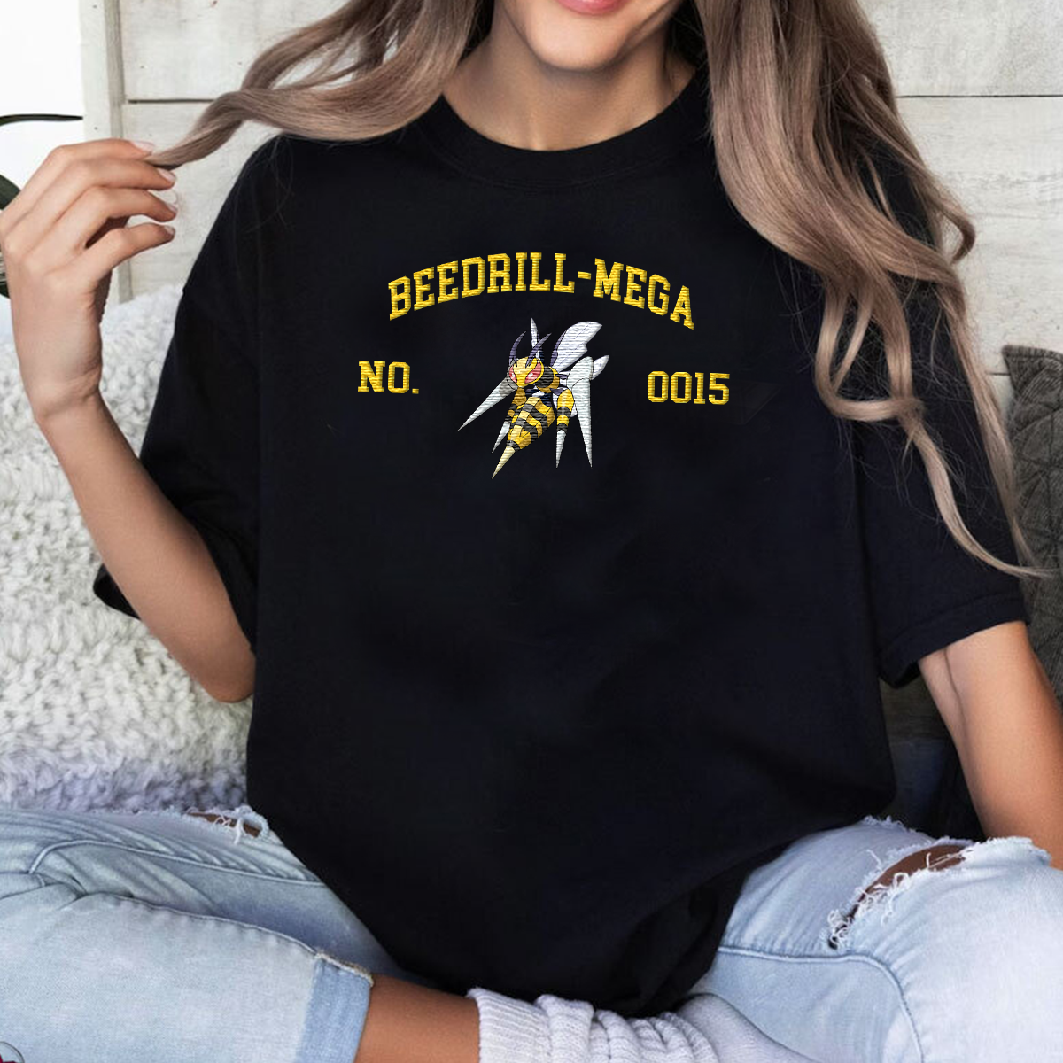Beedrill-Mega Anime Characters Embroidered Unisex T-Shirt,Crewneck,Hoodie For Gift,H-C-1474