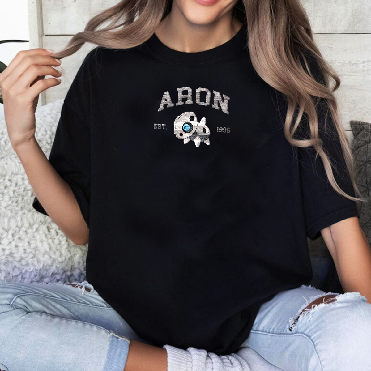 Aron Adorable Anime-Themed Embroidered T-Shirt,Crewneck,Hoodie-Trendy Versatile and a Thoughtful Gift for Friends,H-C-859