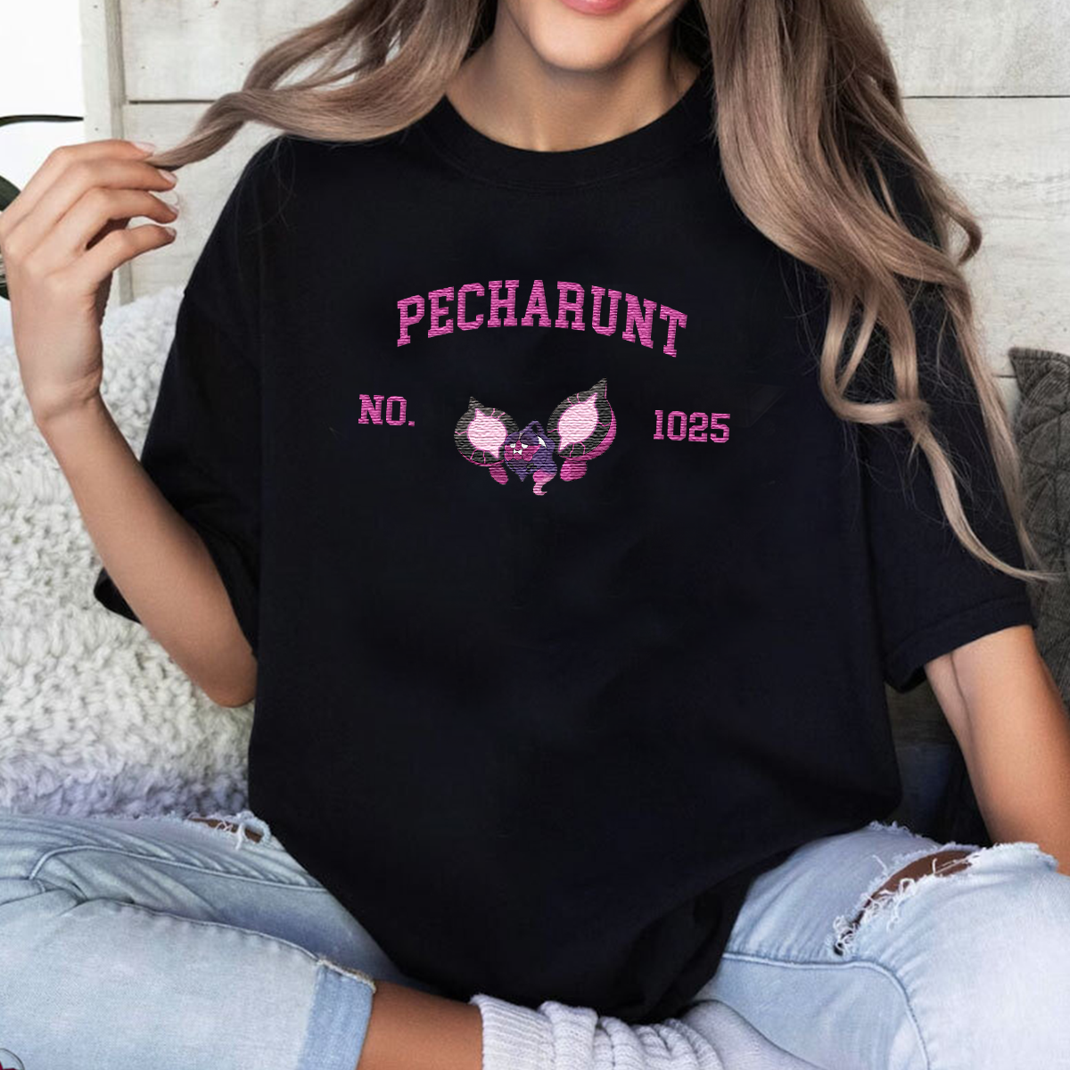 Pecharunt Anime-Themed Embroidered T-Shirt,Crewneck,Hoodie-Trendy Versatile and a Thoughtful Gift for Friends,H-C-1782