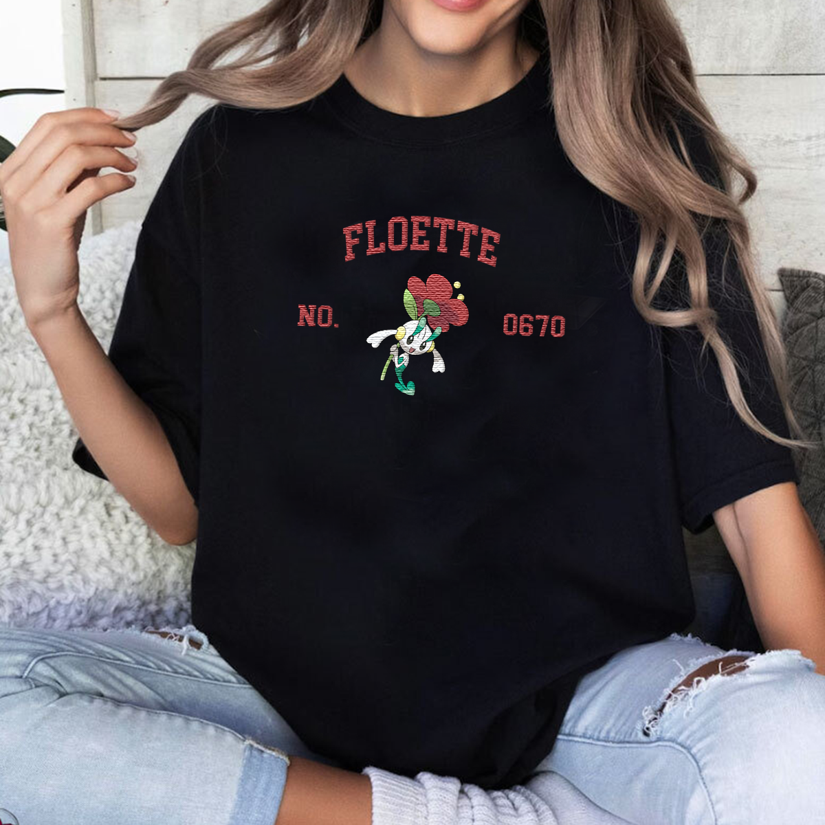 Floette Anime-Themed Embroidered T-Shirt,Crewneck,Hoodie-Trendy Versatile and a Thoughtful Gift for Friends,H-C-1794