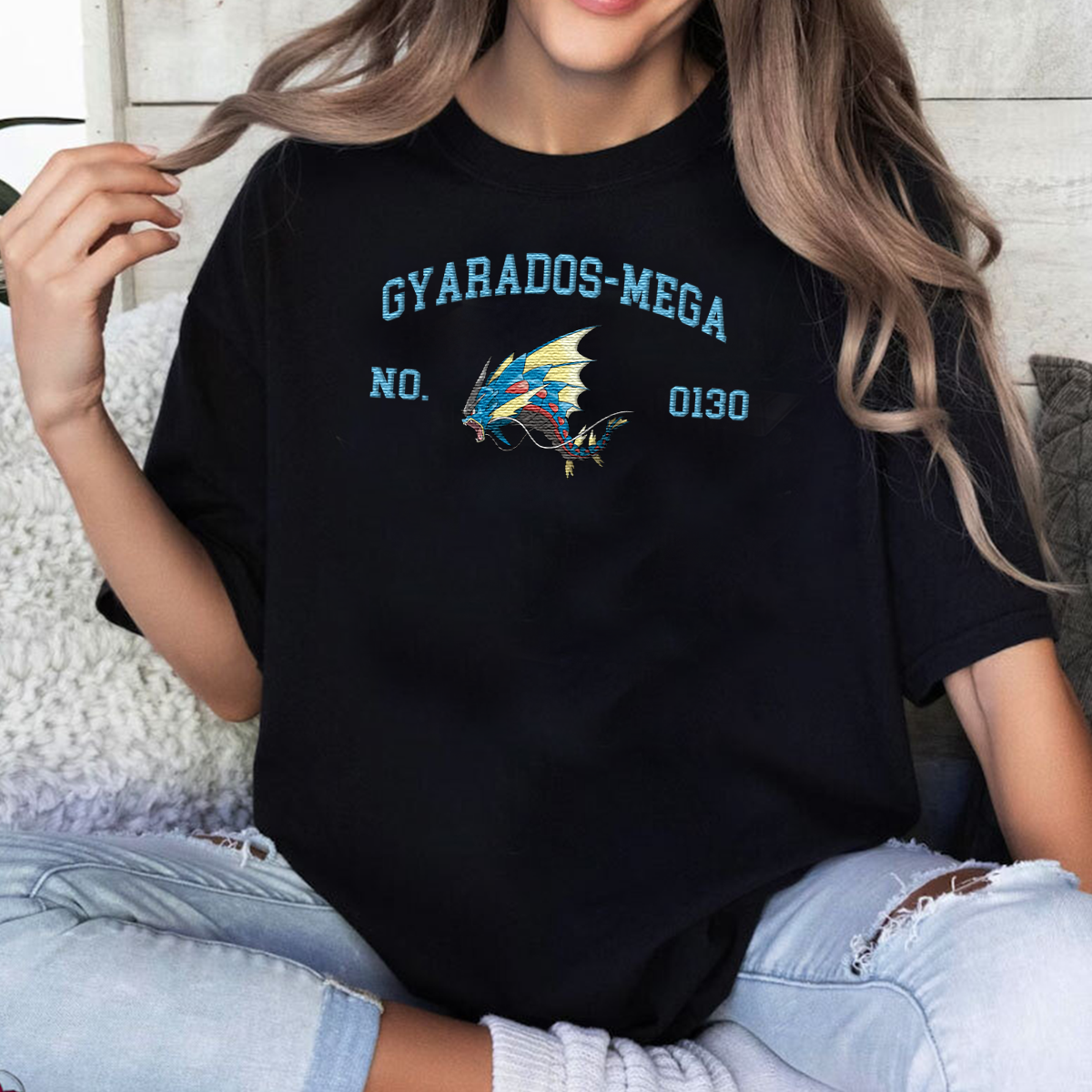 Gyarados-Mega Adorable Anime-Themed Embroidered T-Shirt,Crewneck,Hoodie-Trendy Versatile and a Thoughtful Gift for Friends,H-C-1485