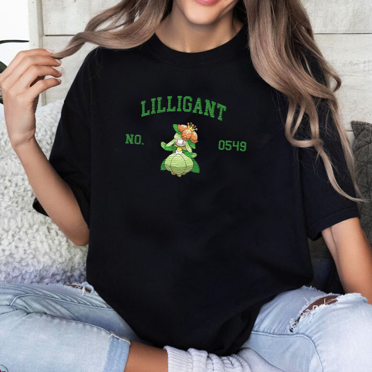 Lilligant Adorable Anime-Themed Embroidered T-Shirt,Crewneck,Hoodie-Trendy Versatile and a Thoughtful Gift for Friends,H-C-1684