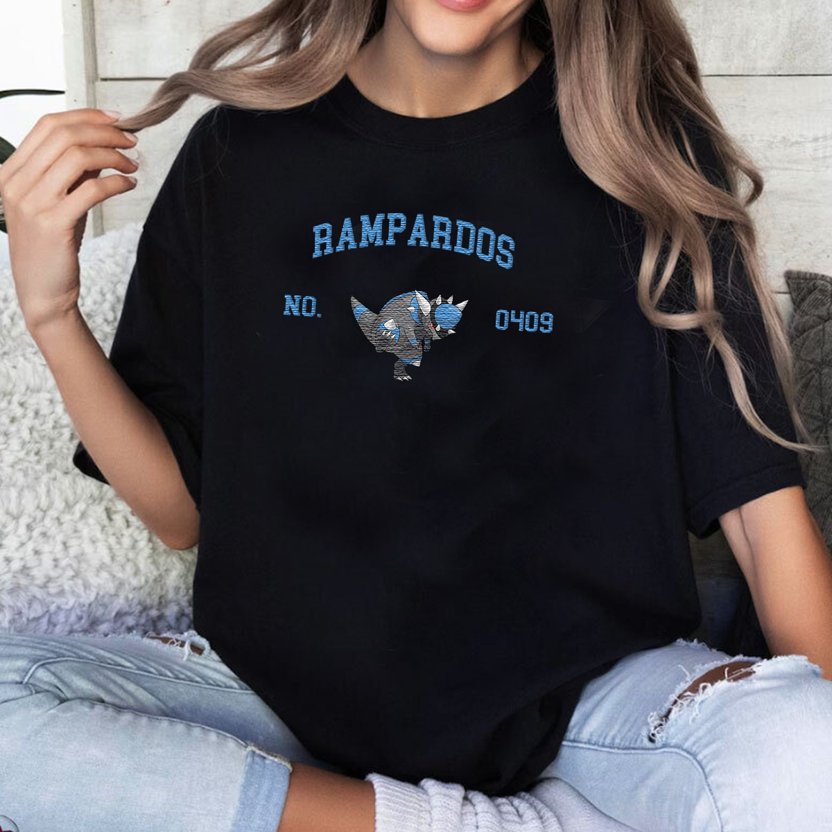 Rampardos Adorable Anime-Themed Embroidered T-Shirt,Crewneck,Hoodie-Trendy Versatile and a Thoughtful Gift for Friends,H-C-1698