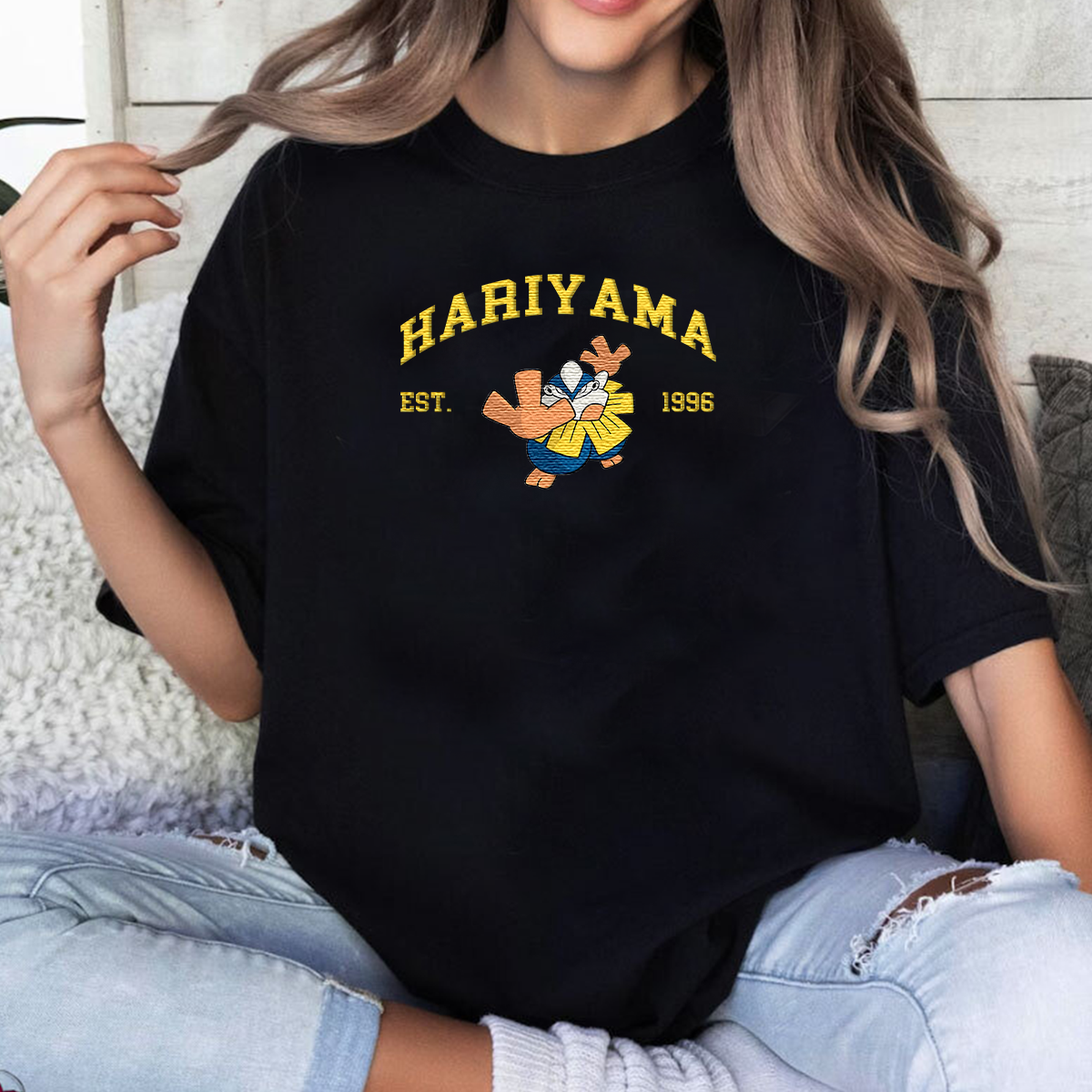 Hariyama Adorable Anime-Themed Embroidered T-Shirt,Crewneck,Hoodie-Trendy Versatile and a Thoughtful Gift for Friends,H-C-1153