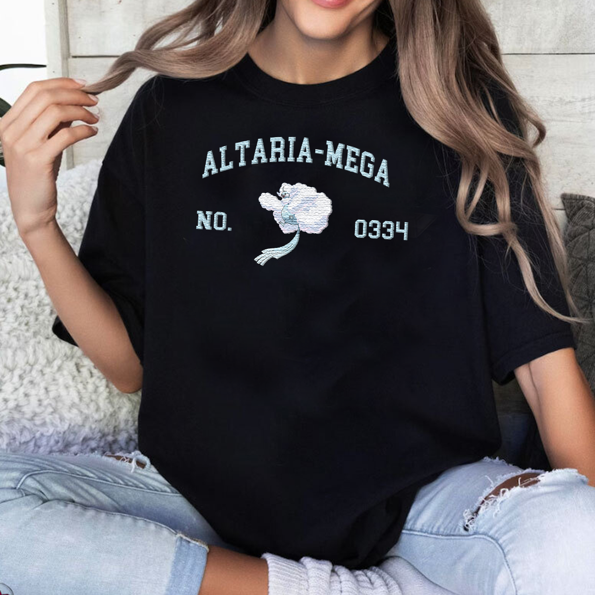 Altaria-Mega Adorable Anime-Themed Embroidered T-Shirt,Crewneck,Hoodie-Trendy Versatile and a Thoughtful Gift for Friends,H-C-1494