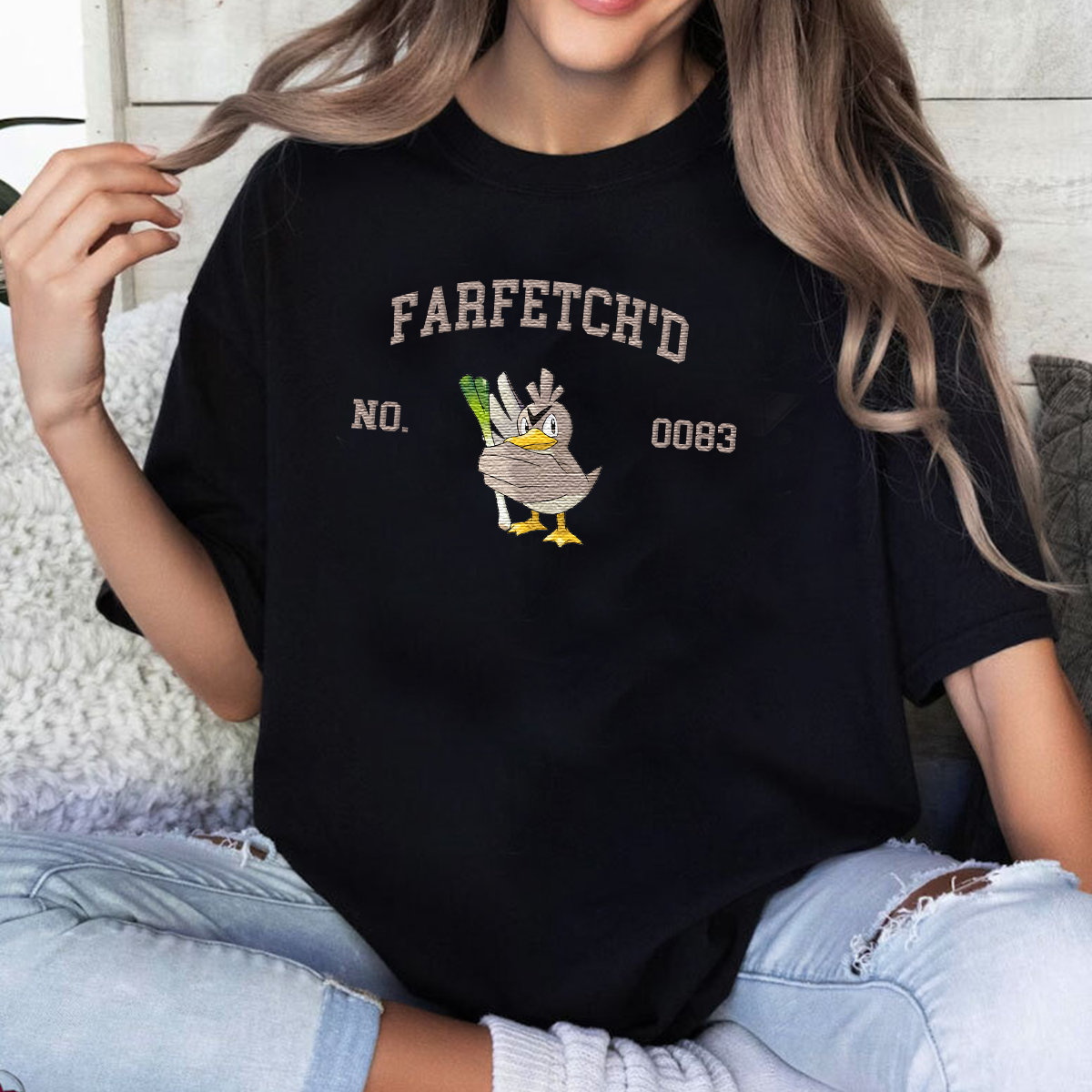 Farfetch'd Adorable Anime-Themed Embroidered T-Shirt,Crewneck,Hoodie-Trendy Versatile and a Thoughtful Gift for Friends,H-C-1578