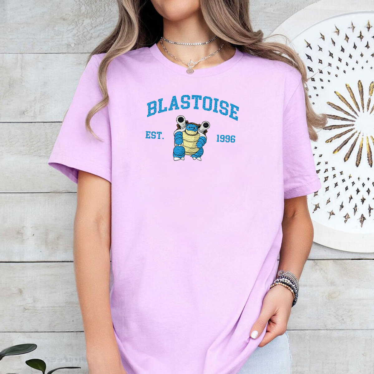 Blastoise Adorable Anime-Themed Embroidered T-Shirt,Crewneck,Hoodie-Trendy Versatile and a Thoughtful Gift for Friends,H-C-712